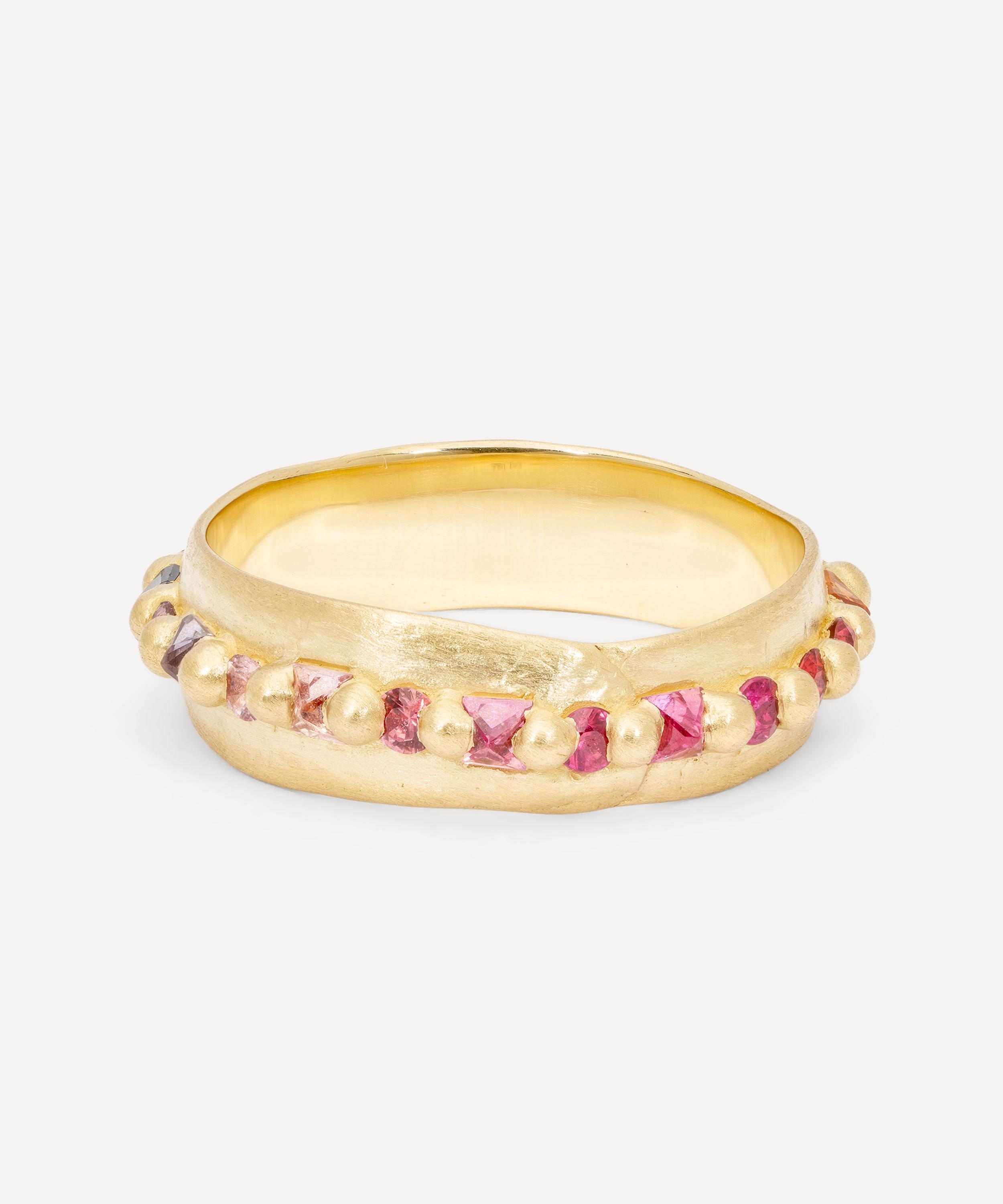 Polly Wales - 18ct Gold Wide Mixed Cut Rainbow Nina Band Ring