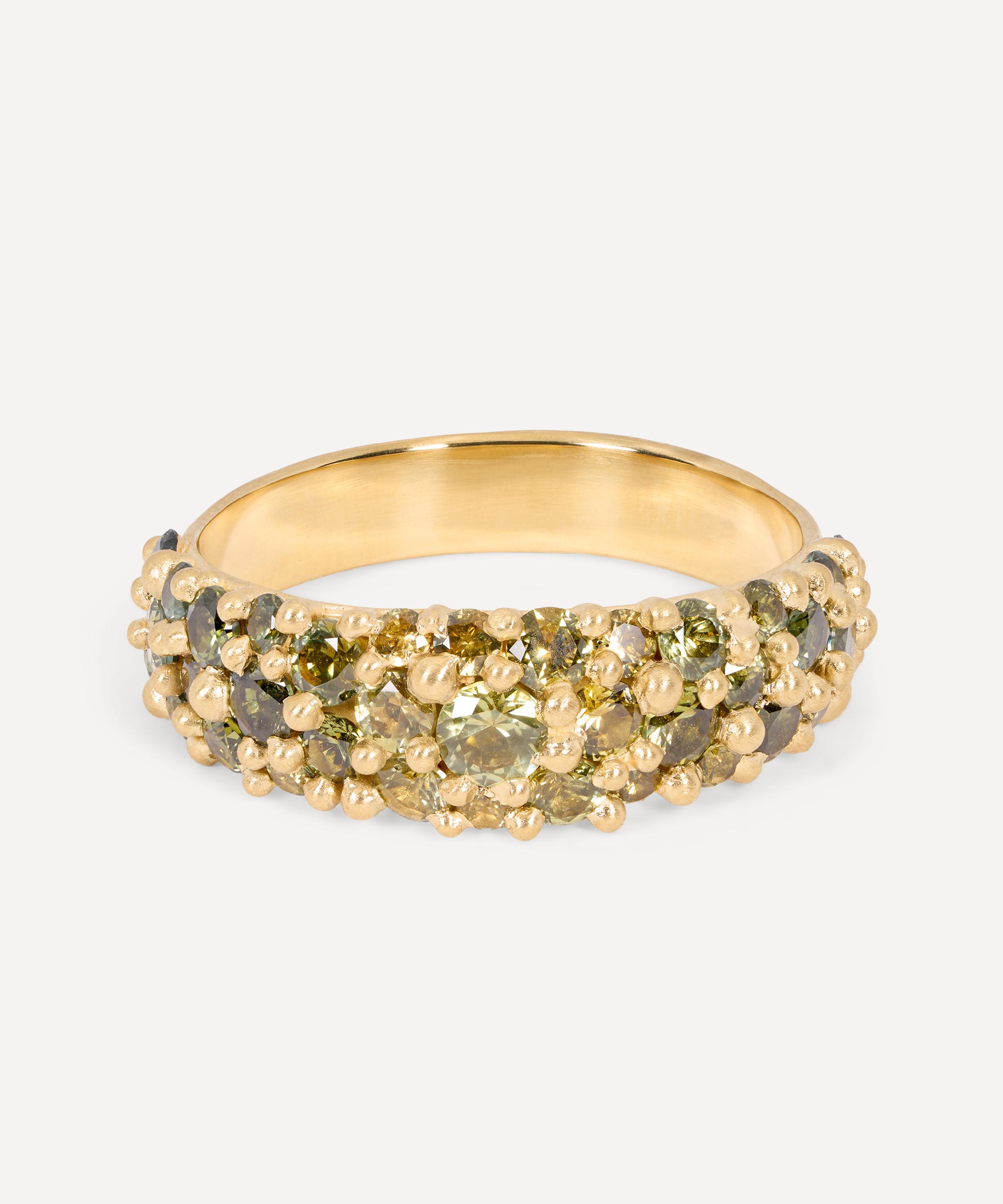 Polly Wales - 18ct Gold Wide Spring Green River Band Ring image number 0
