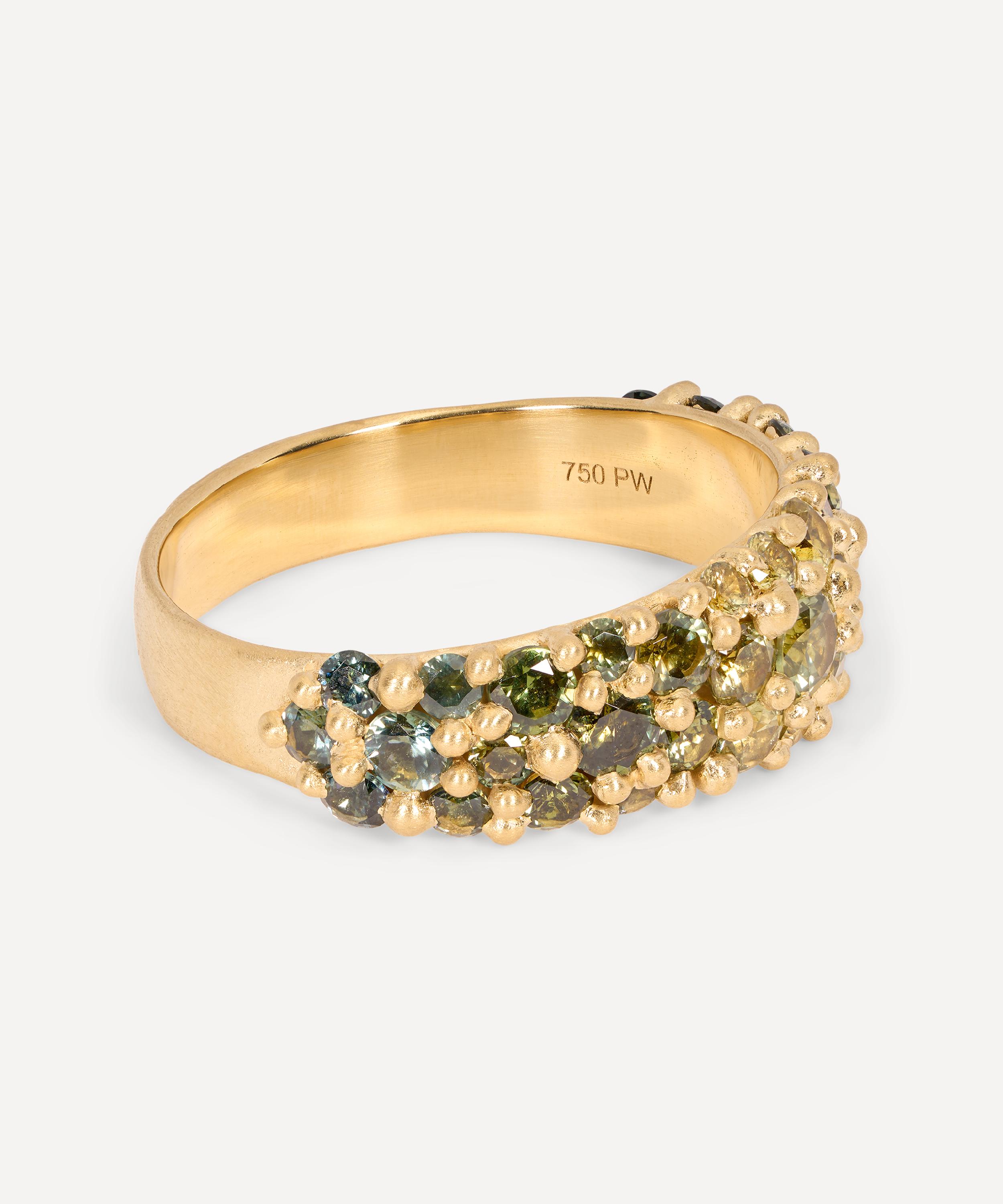 Polly Wales - 18ct Gold Wide Spring Green River Band Ring image number 1