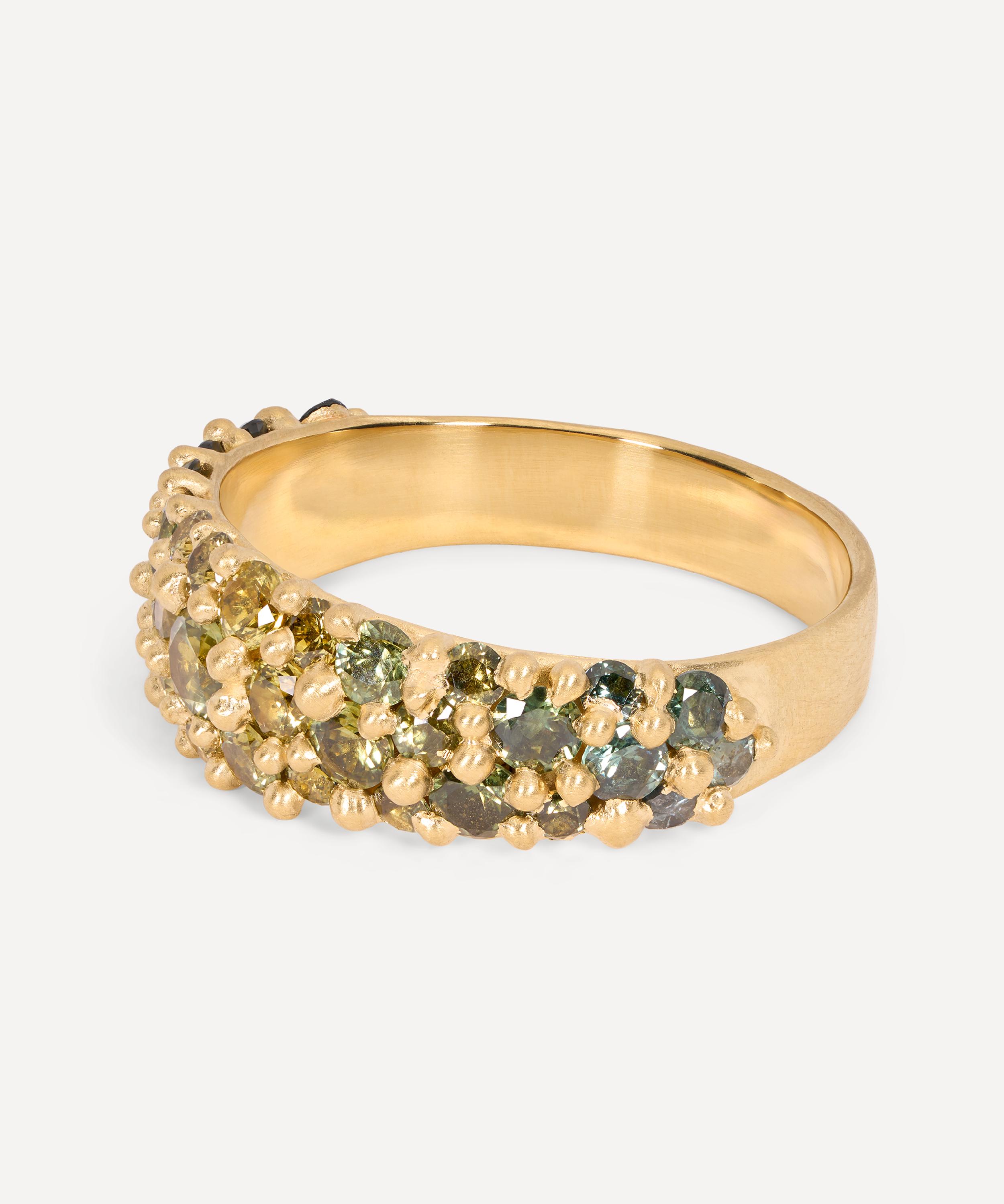 Polly Wales - 18ct Gold Wide Spring Green River Band Ring image number 2