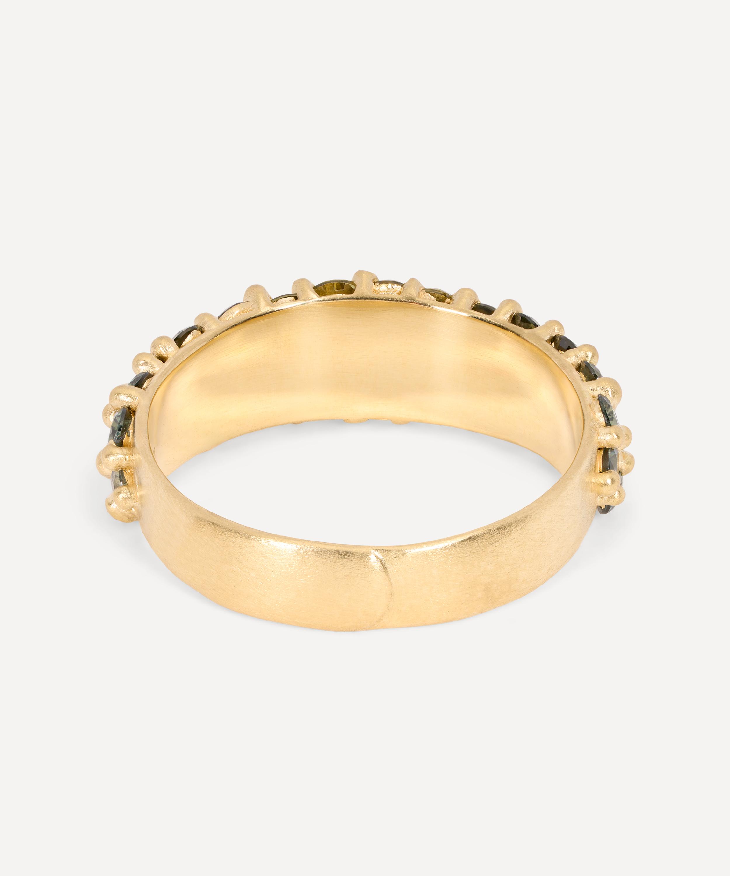 Polly Wales - 18ct Gold Wide Spring Green River Band Ring image number 3