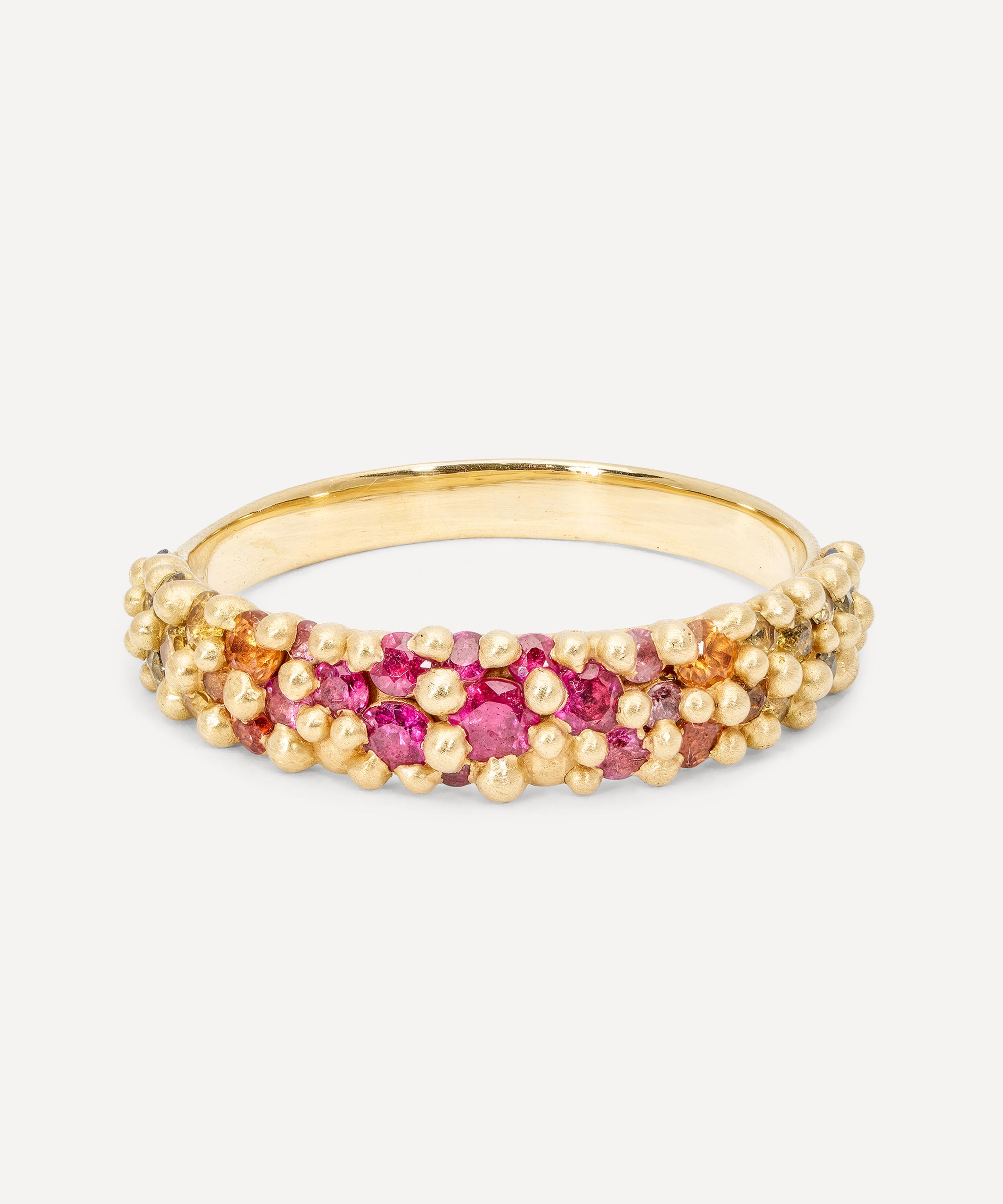 Polly Wales - 18ct Gold Hot Pink Rainbow River Band Ring image number 0