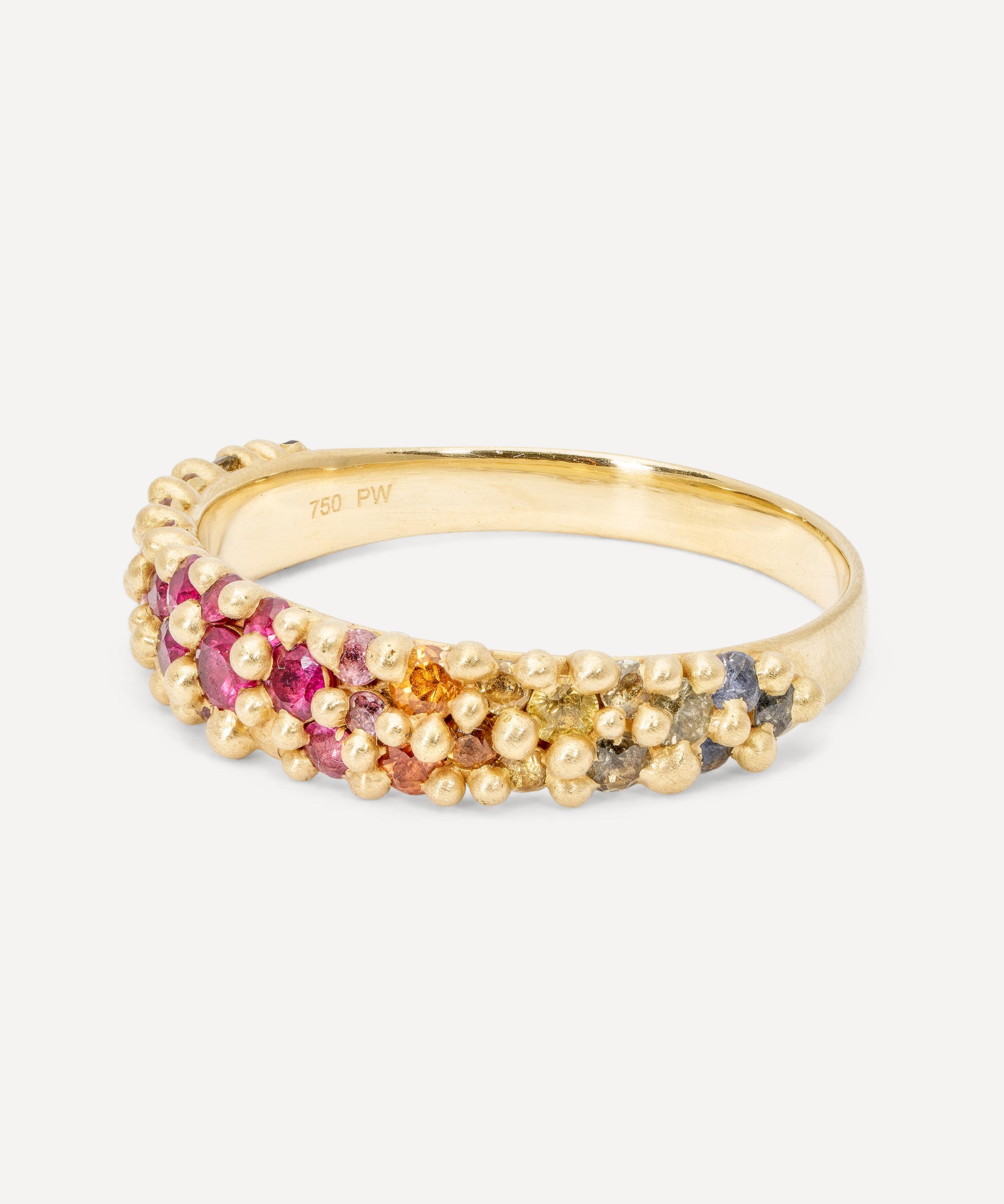 Polly Wales - 18ct Gold Hot Pink Rainbow River Band Ring image number 1