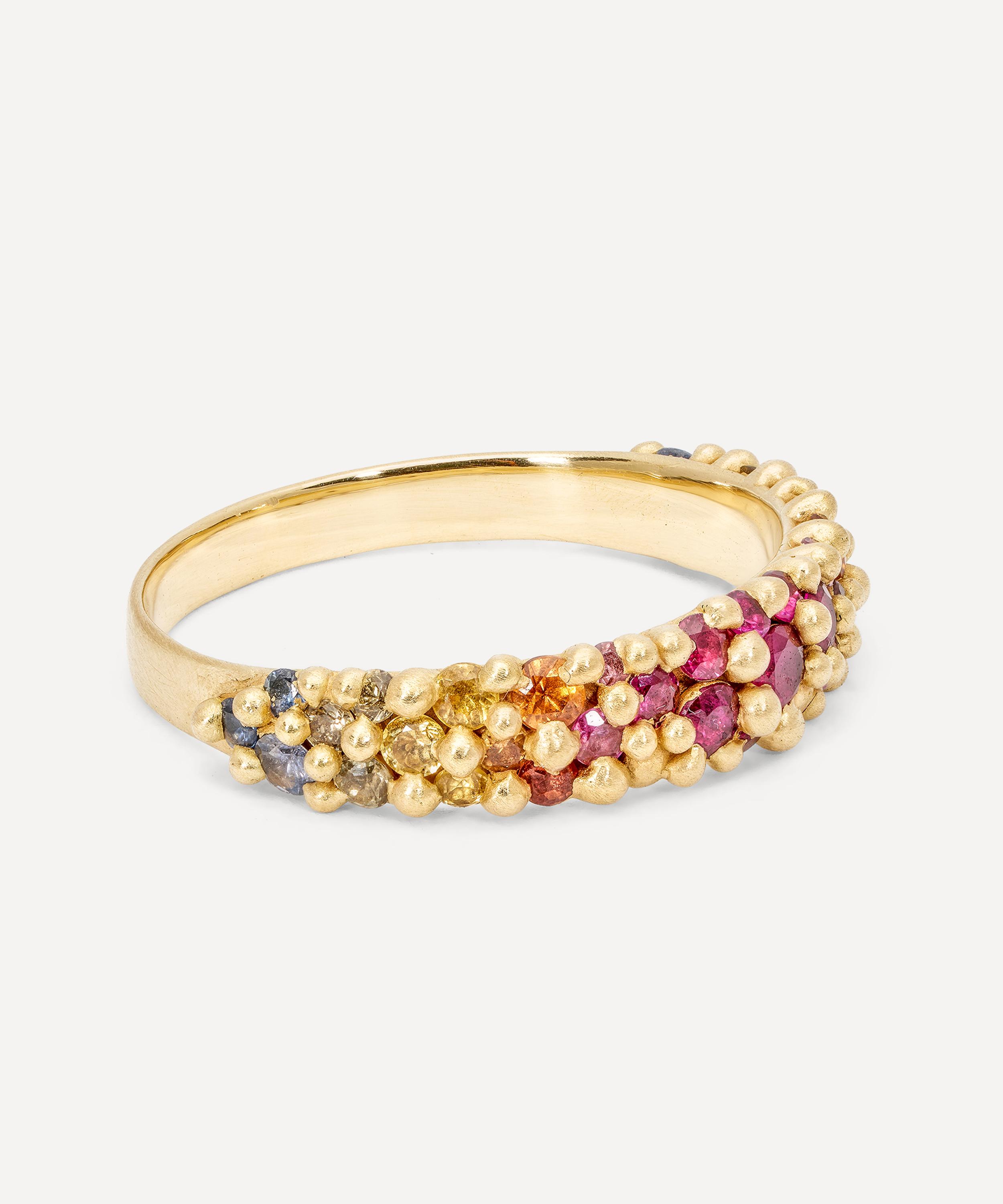 Polly Wales - 18ct Gold Hot Pink Rainbow River Band Ring image number 2