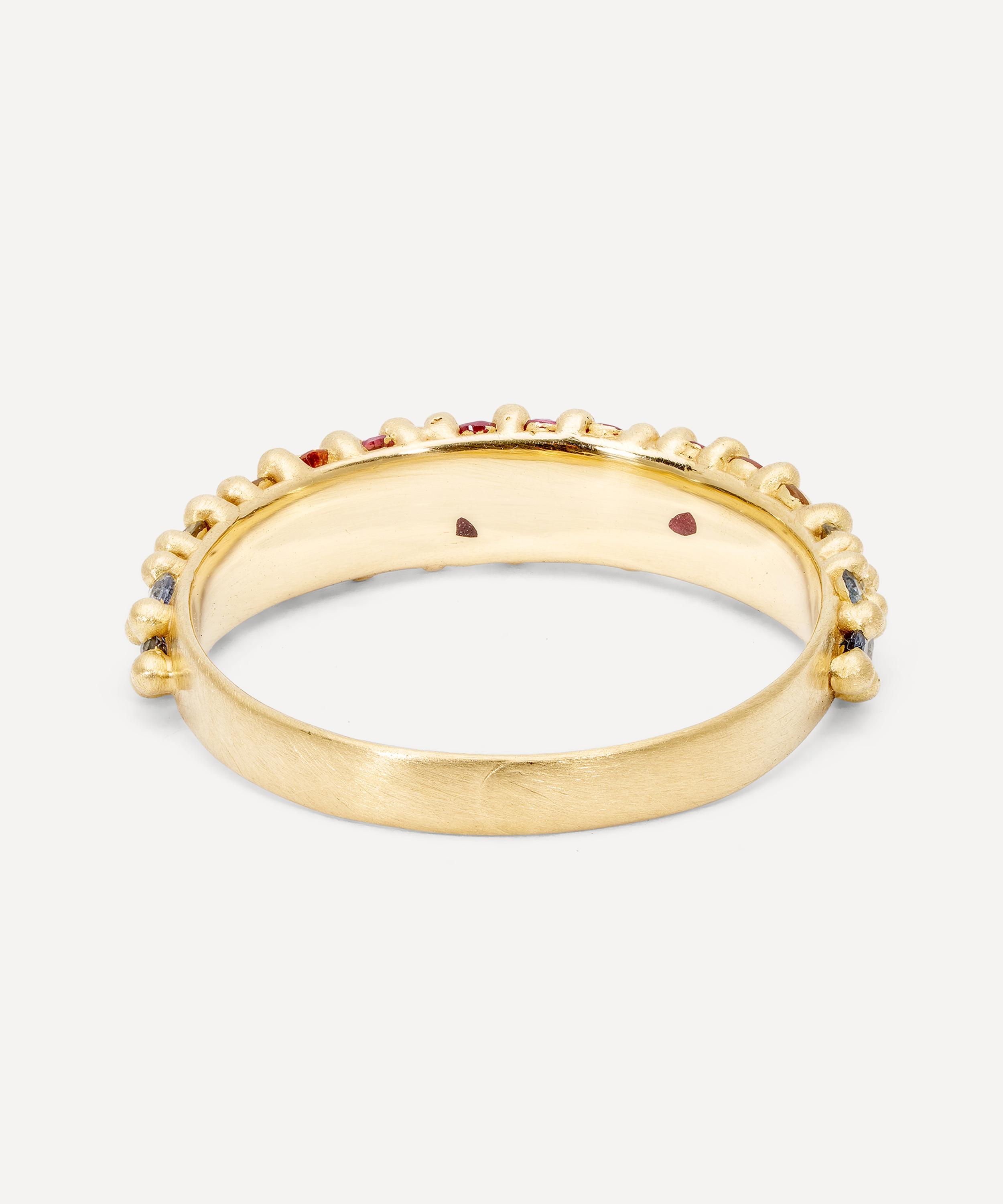 Polly Wales - 18ct Gold Hot Pink Rainbow River Band Ring image number 3