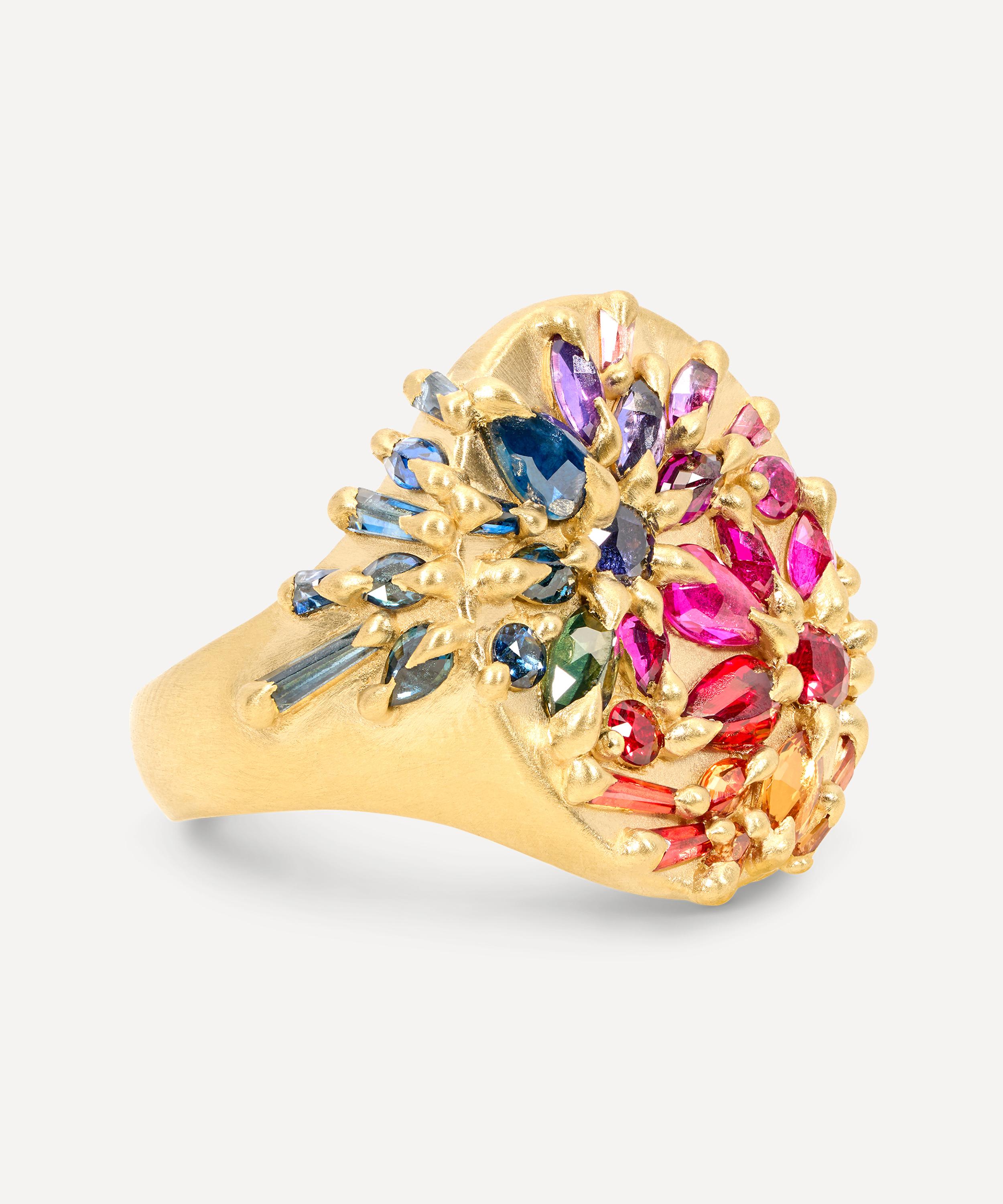 Polly Wales - 18ct Gold Mystic Rainbow Star Bright Signet Ring image number 1