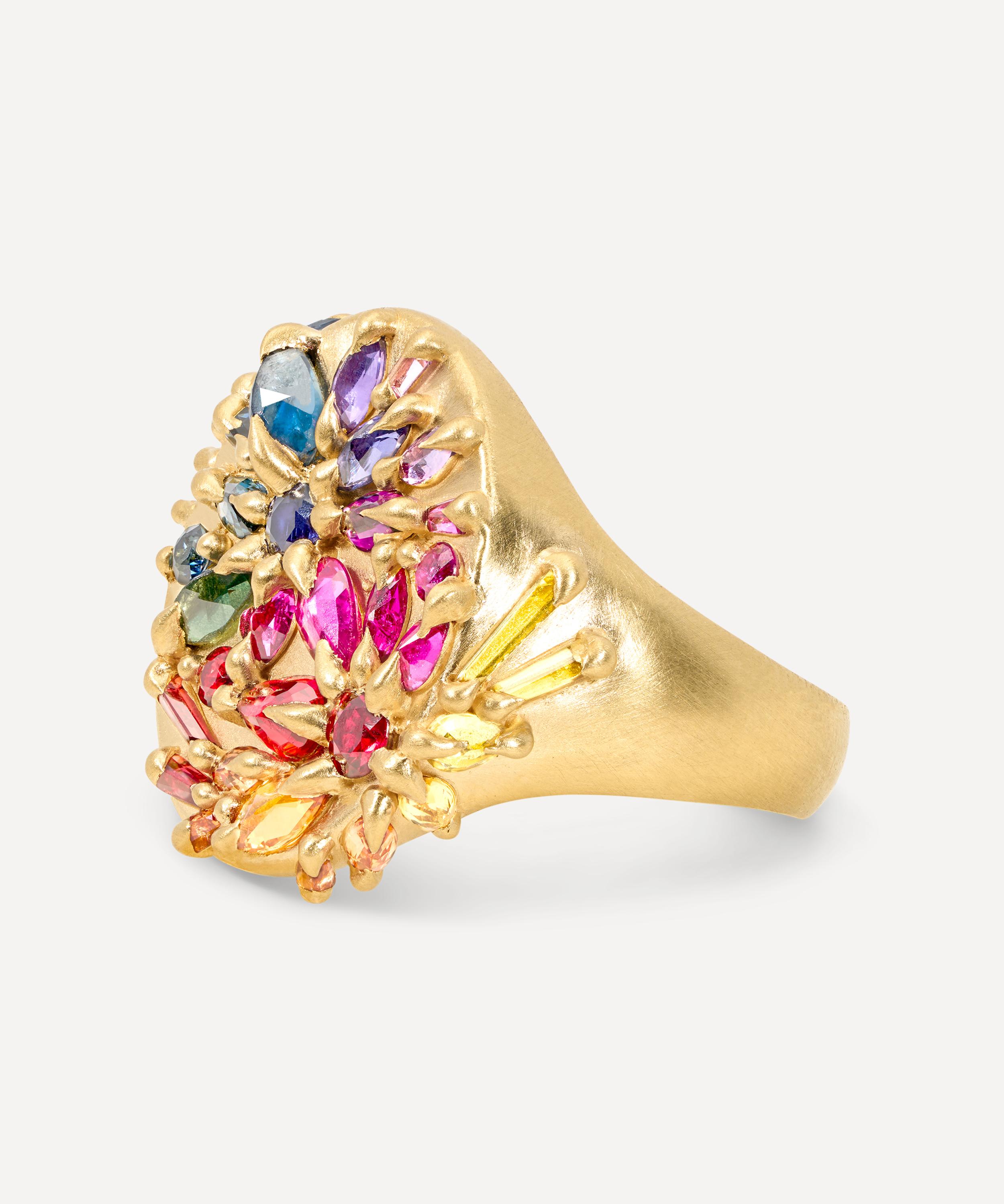 Polly Wales - 18ct Gold Mystic Rainbow Star Bright Signet Ring image number 2