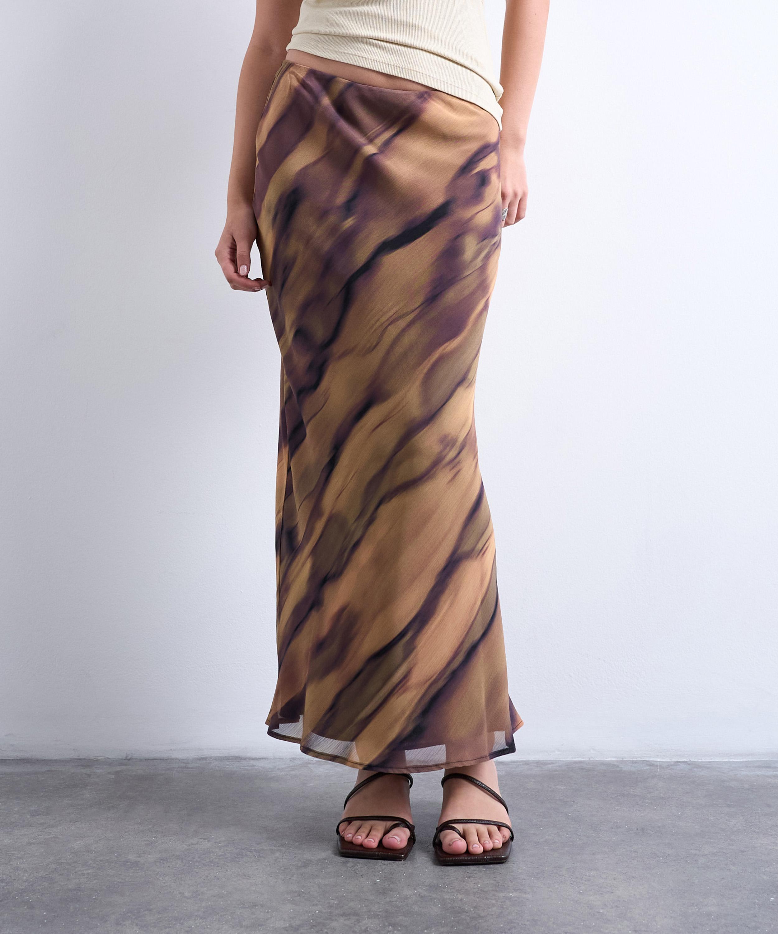 TOPSHOP - Woodgrain Chiffon Midi Skirt image number 0