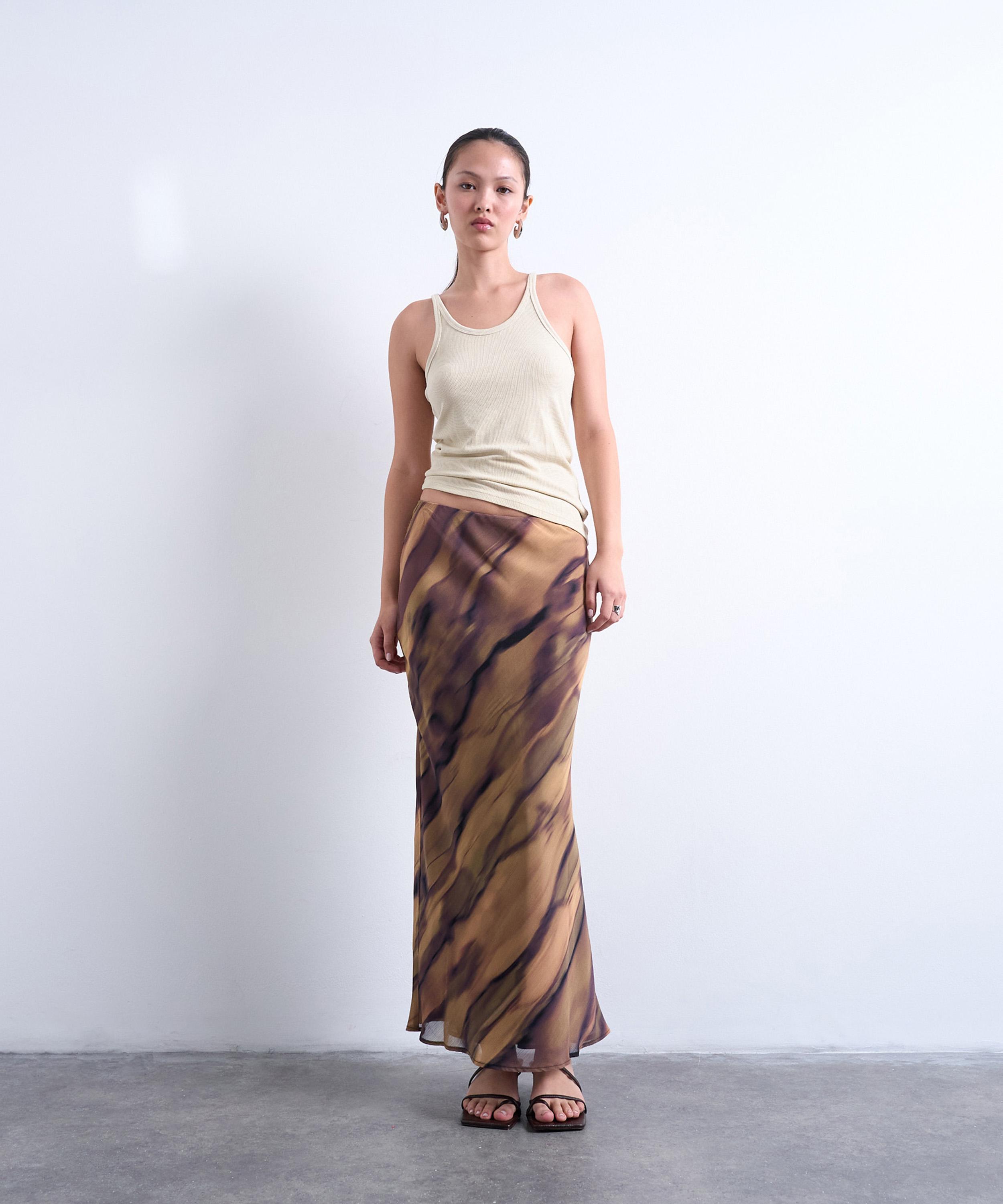 TOPSHOP - Woodgrain Chiffon Midi Skirt image number 1