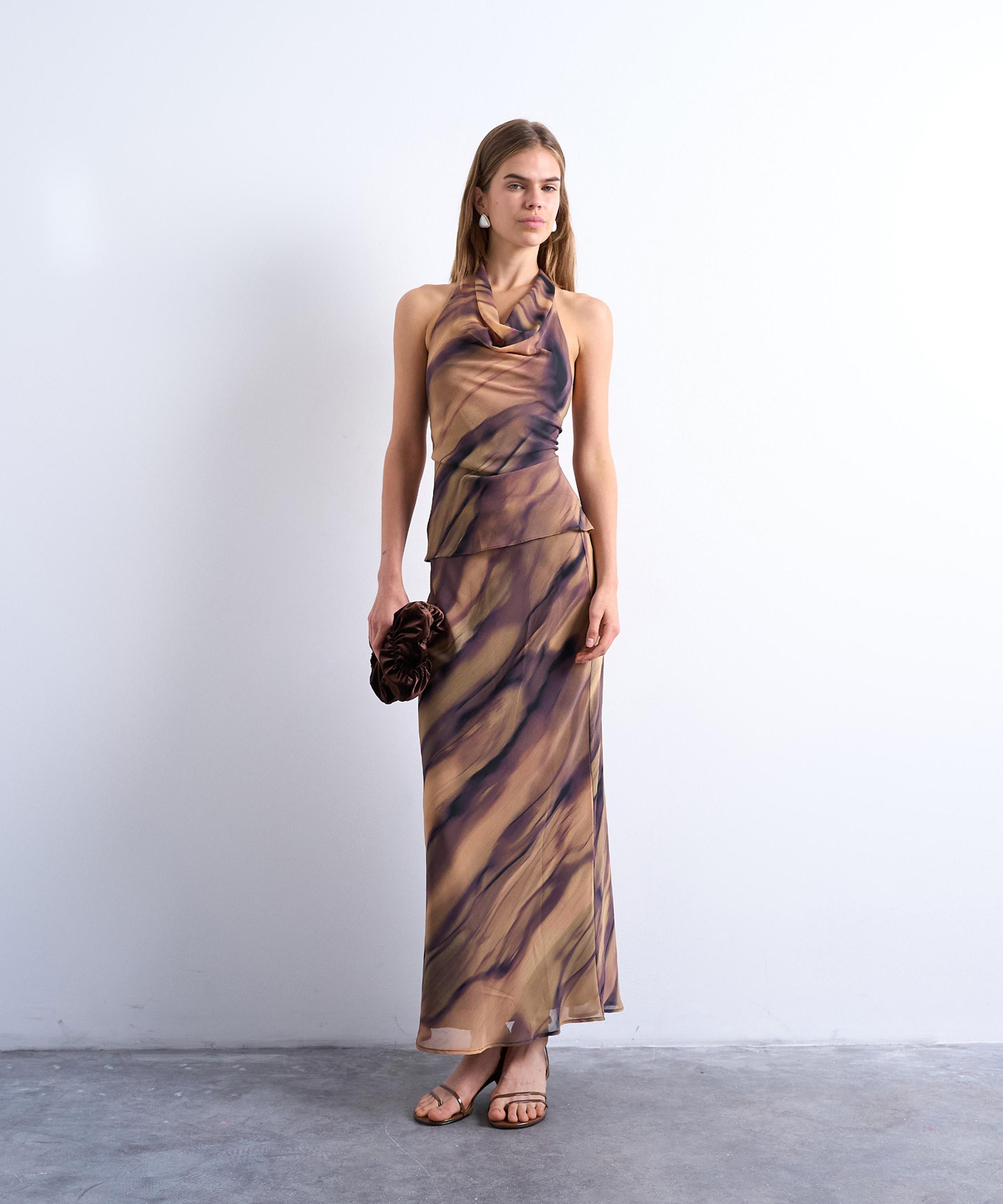 TOPSHOP - Woodgrain Cowl-Neck Halter Top image number 1