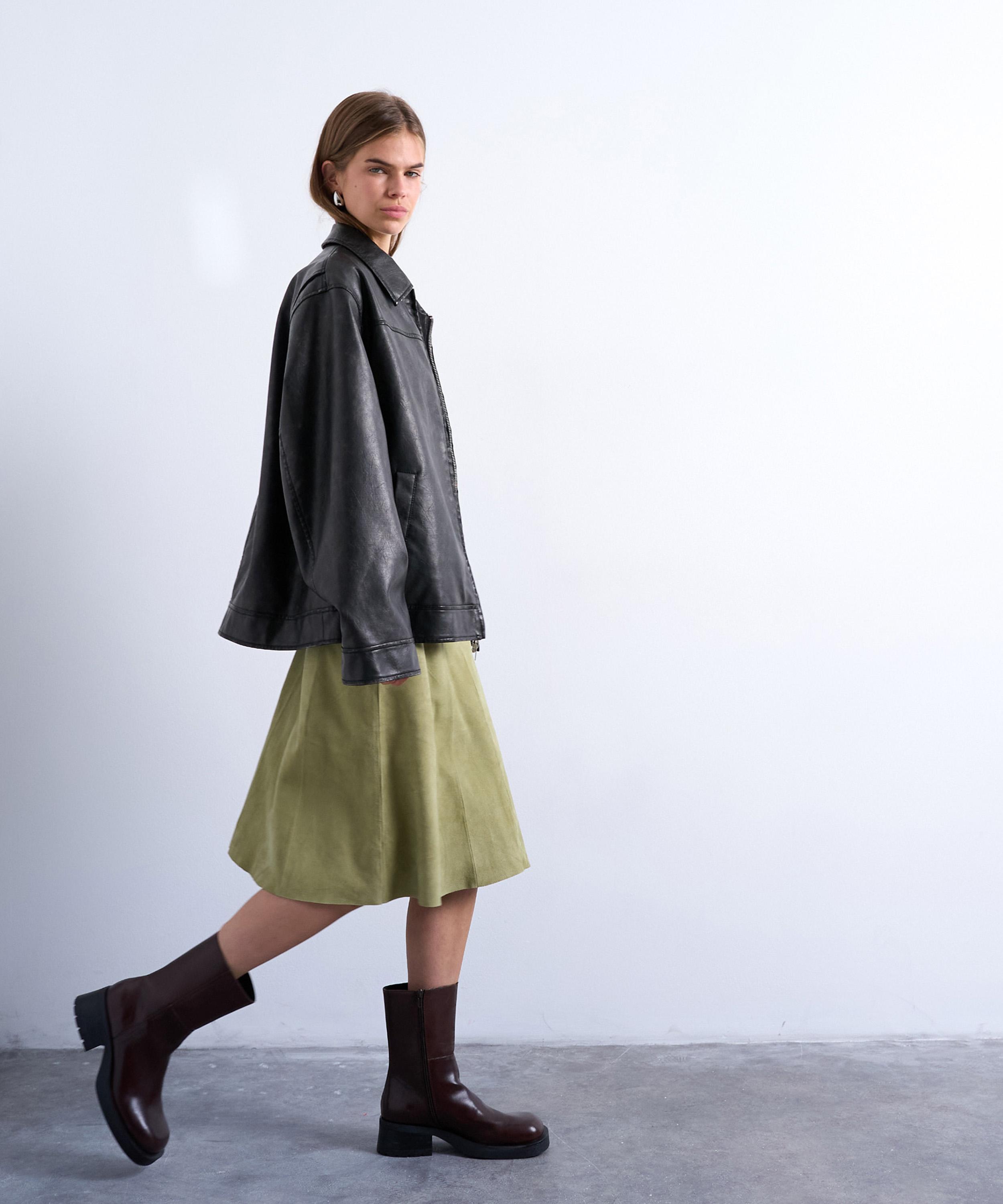 TOPSHOP - Avocado Suede Panelled Midi Skirt image number 1