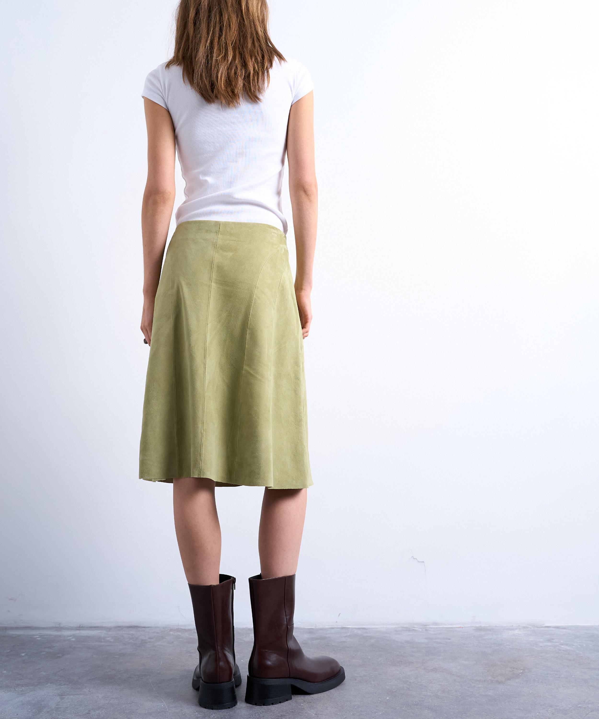 TOPSHOP - Avocado Suede Panelled Midi Skirt image number 3
