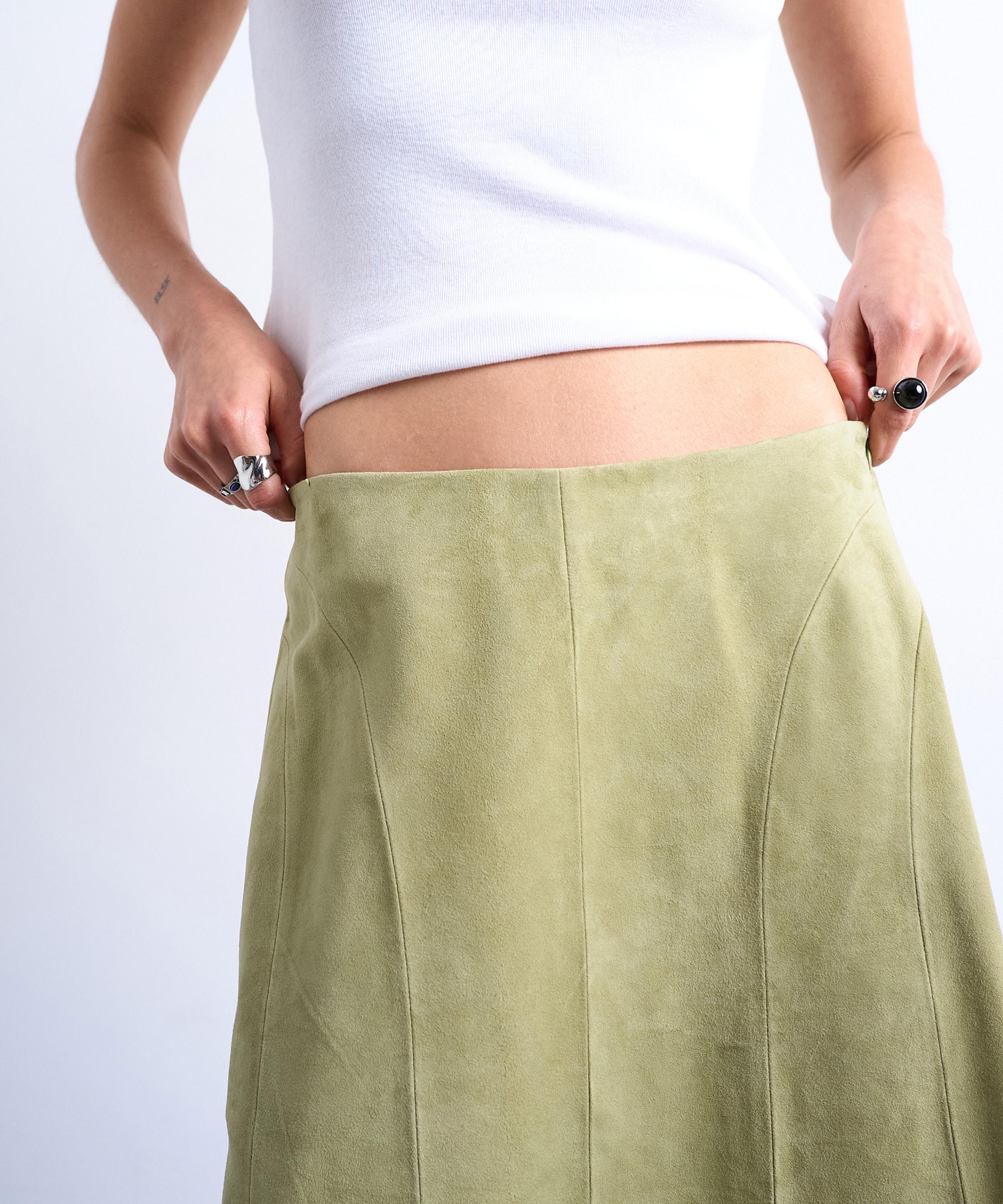 TOPSHOP - Avocado Suede Panelled Midi Skirt image number 4