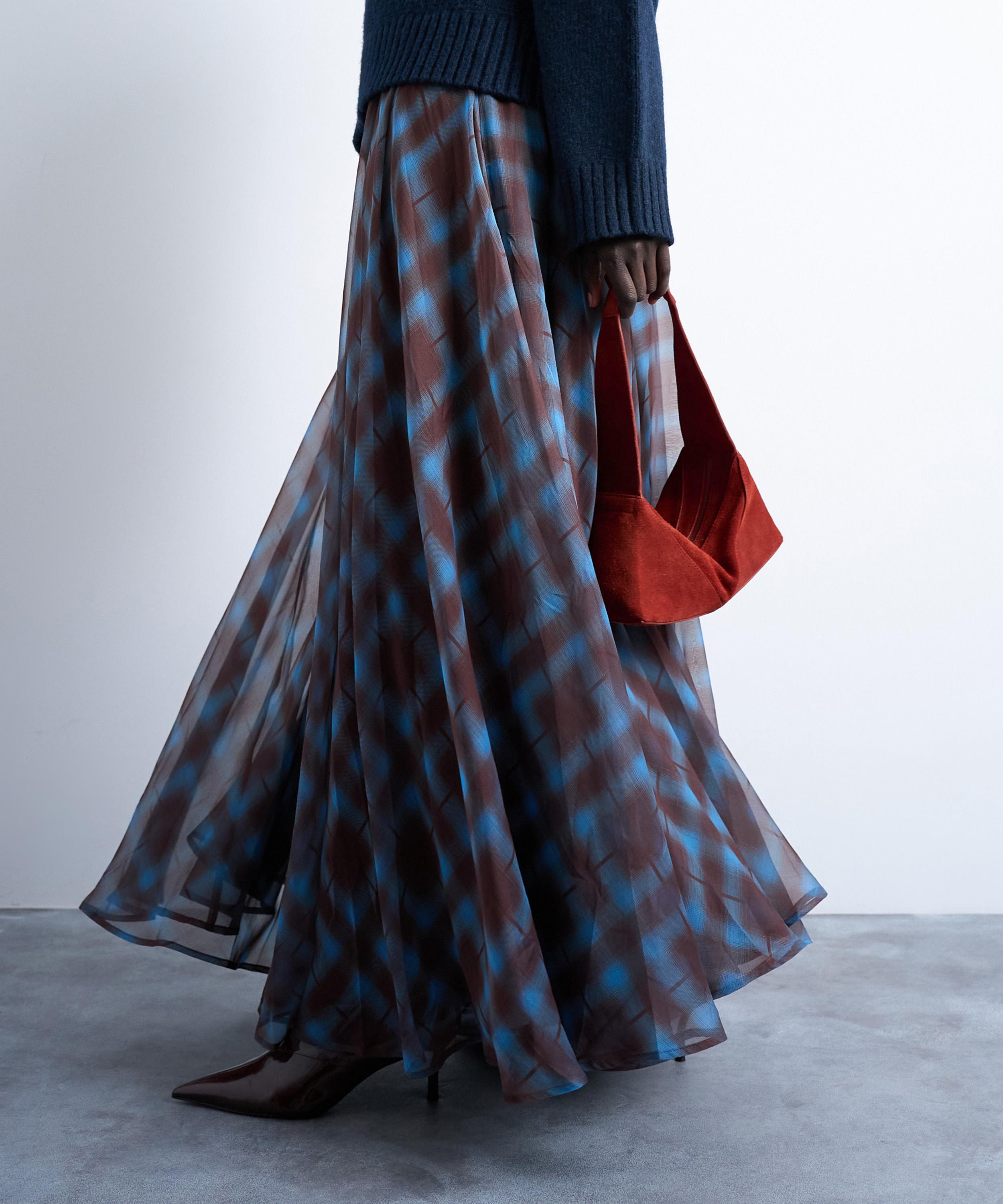 TOPSHOP - Blue Check Full Circle Chiffon Maxi Skirt image number 0