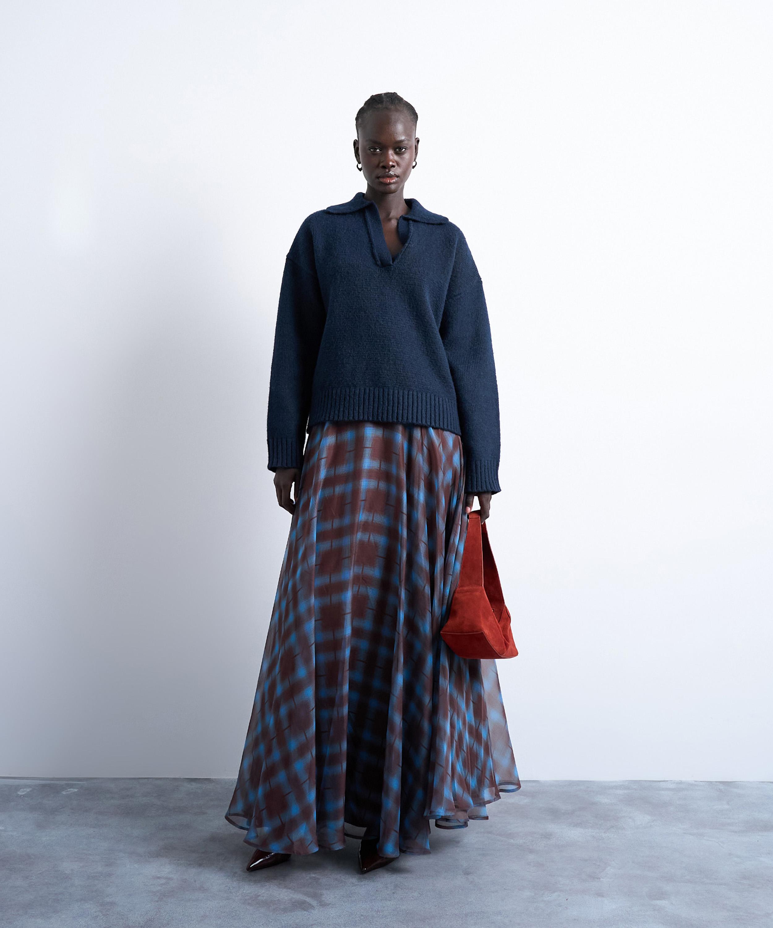 TOPSHOP Blue Check Full Circle Chiffon Maxi Skirt Liberty