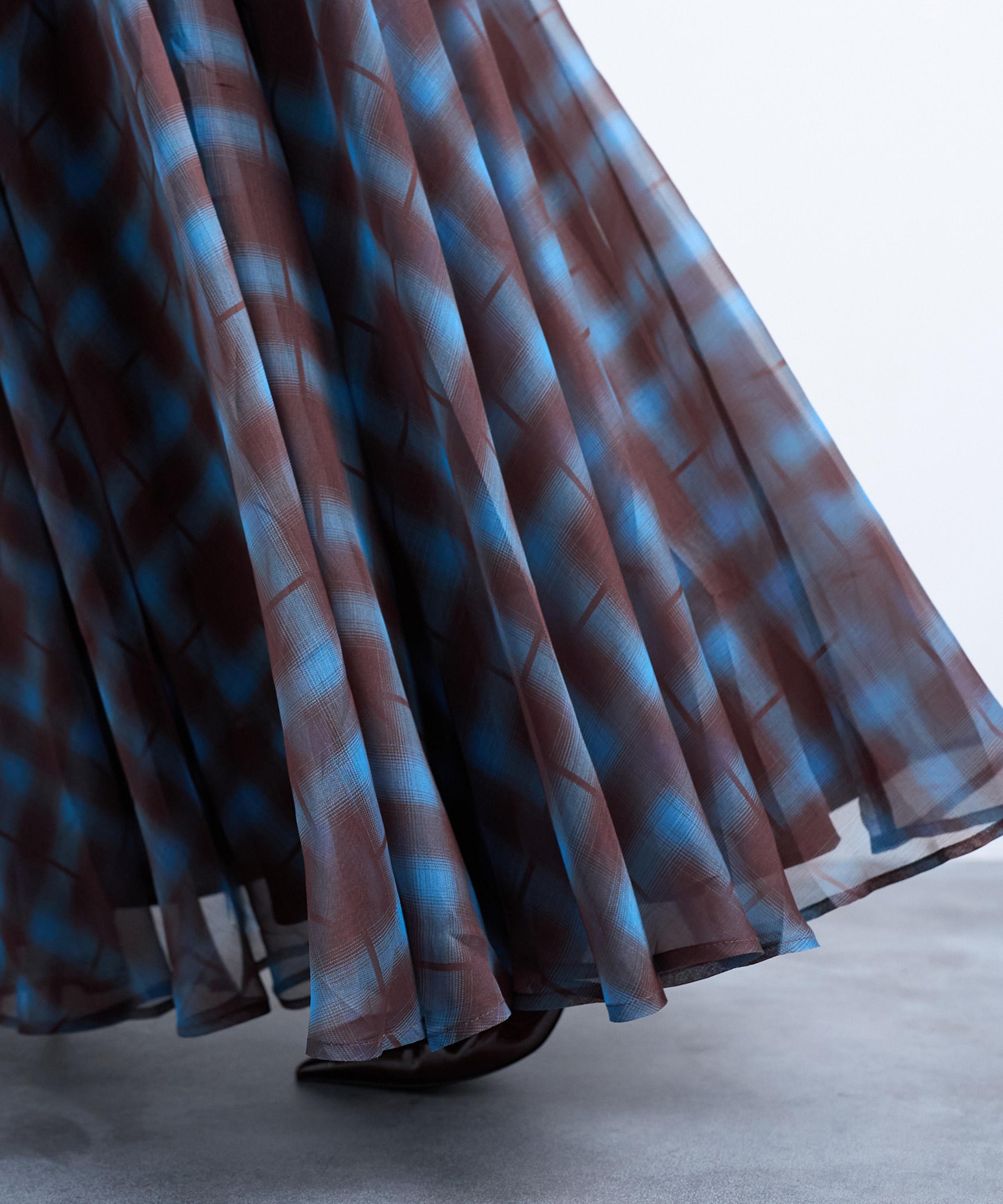 TOPSHOP Blue Check Full Circle Chiffon Maxi Skirt Liberty