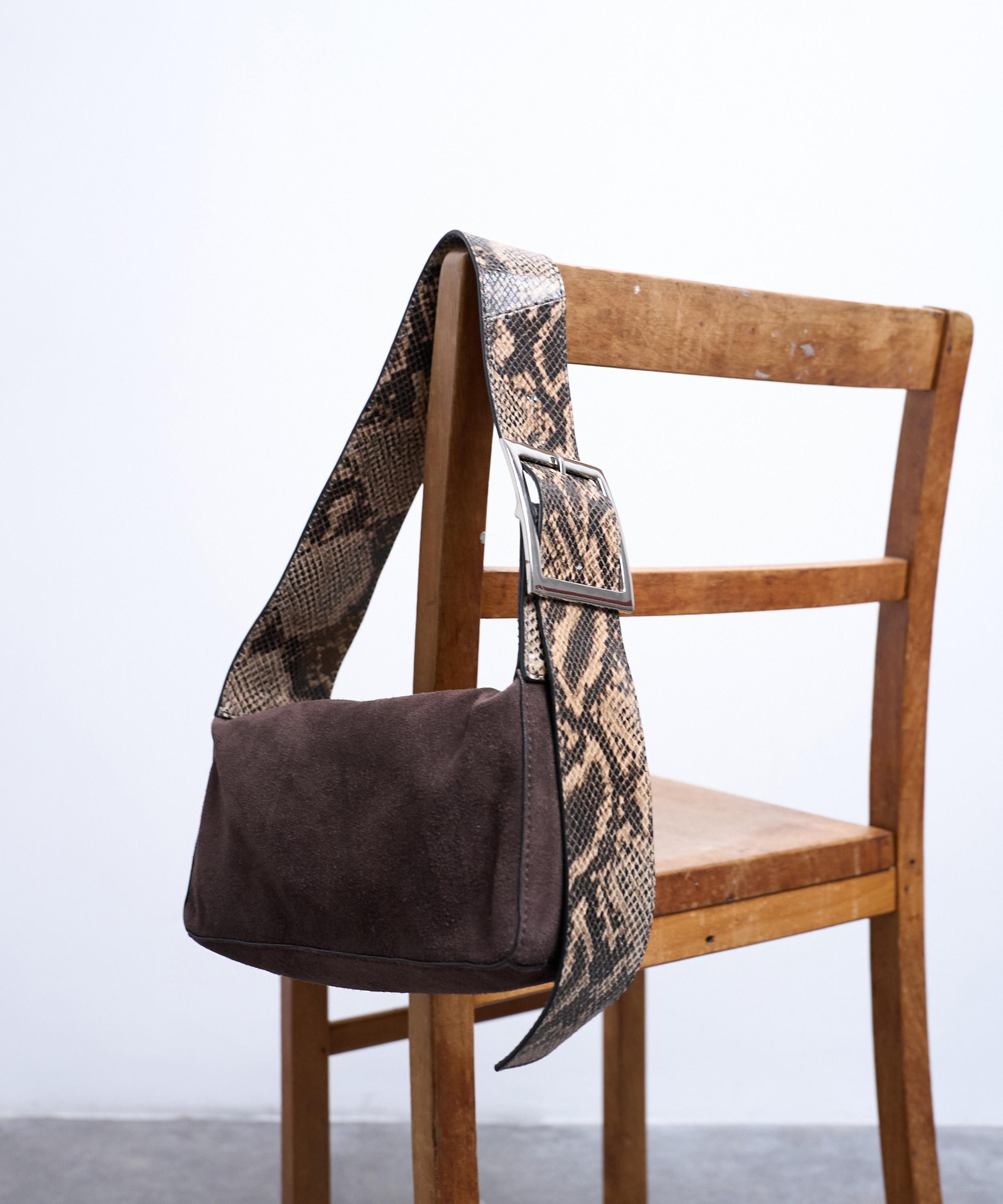 TOPSHOP - Chocolate and Snake Scarlett Leather Suede Shoulder Bag