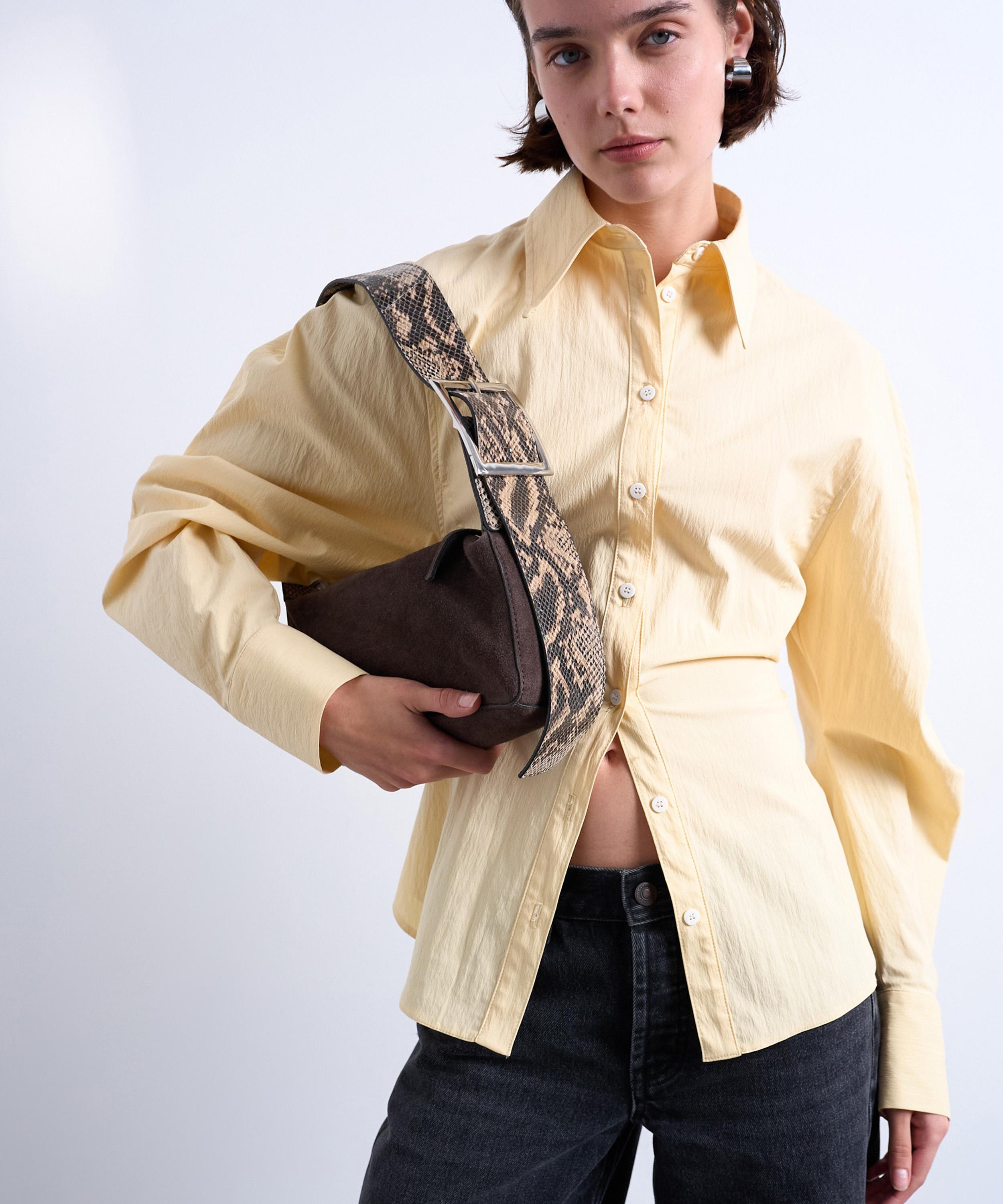 TOPSHOP - Chocolate and Snake Scarlett Leather Suede Shoulder Bag image number 1
