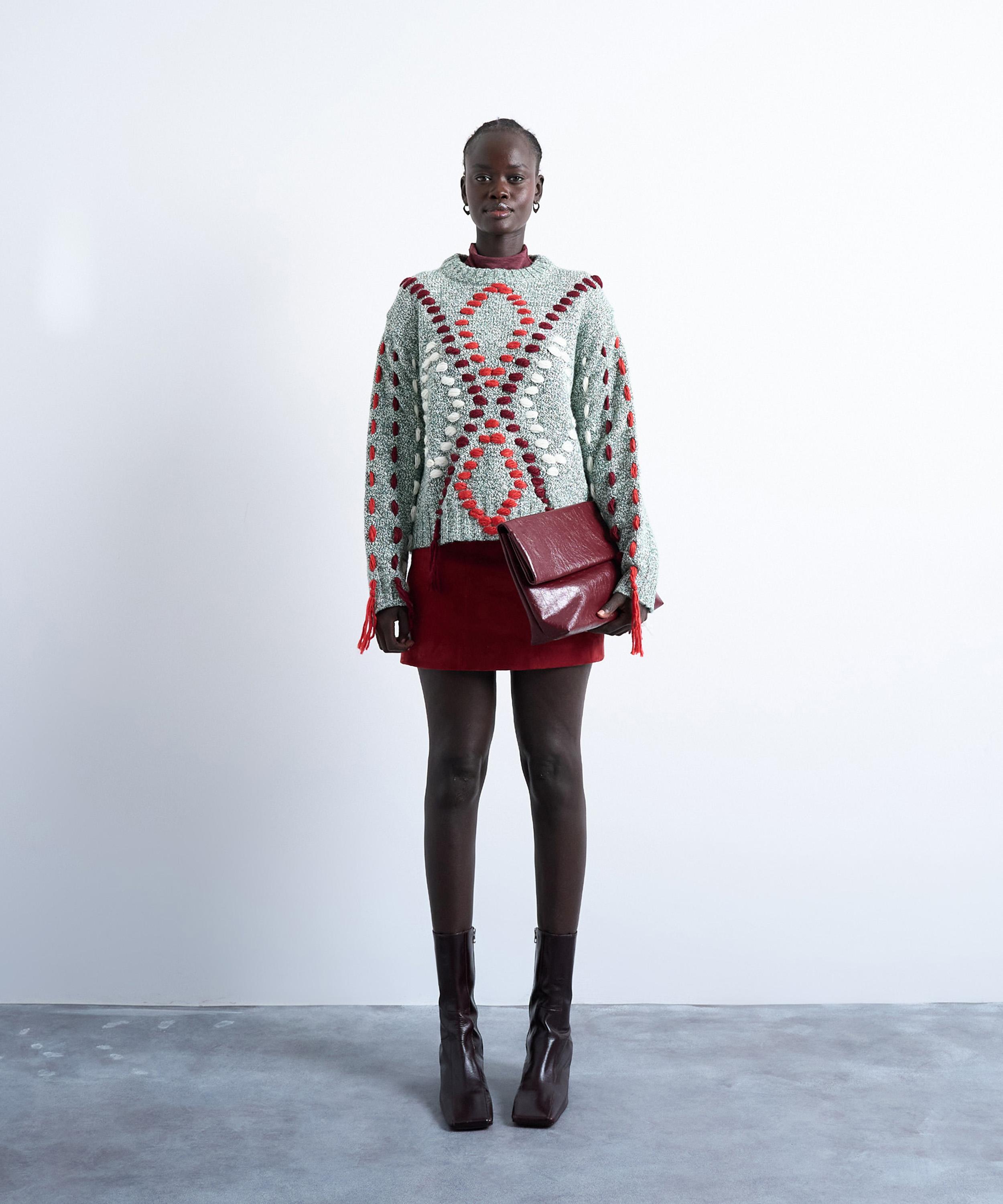 TOPSHOP - Green Knitted Argyle Embroidered Jumper image number 1