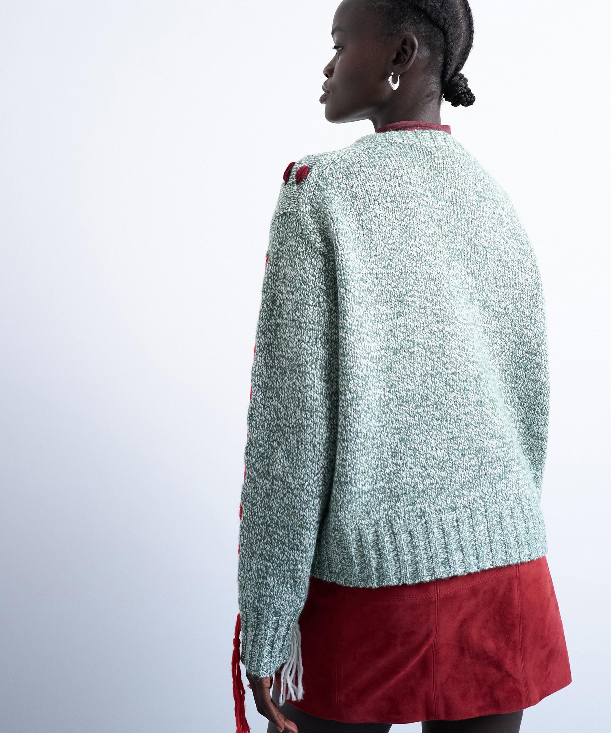 TOPSHOP - Green Knitted Argyle Embroidered Jumper image number 3