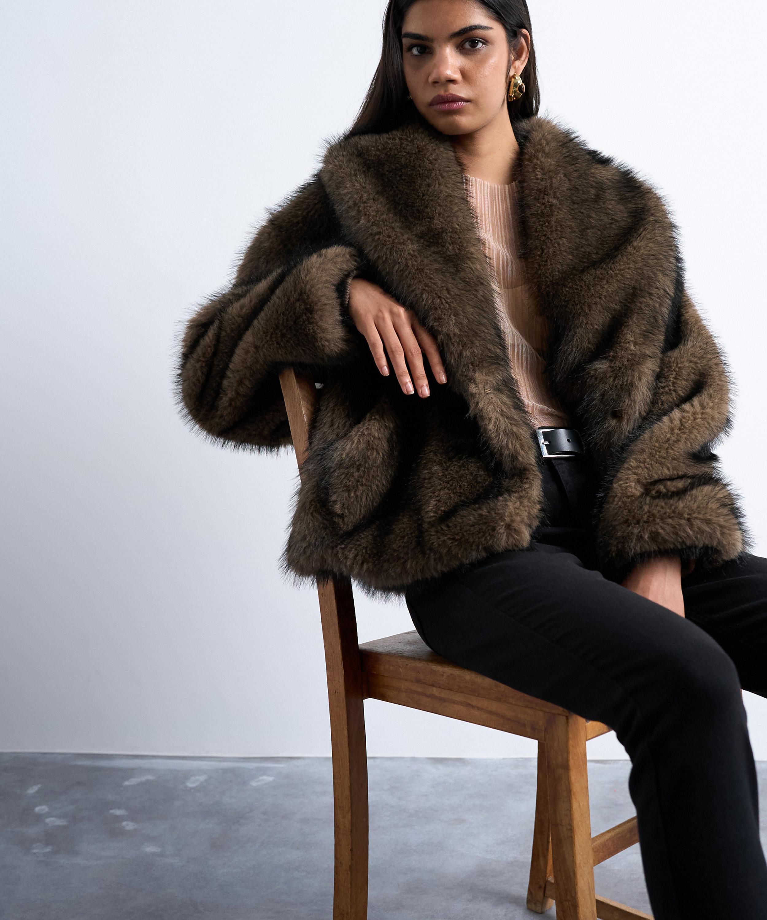 TOPSHOP - Mink Faux Fur Boxy Shawl Coat image number 0