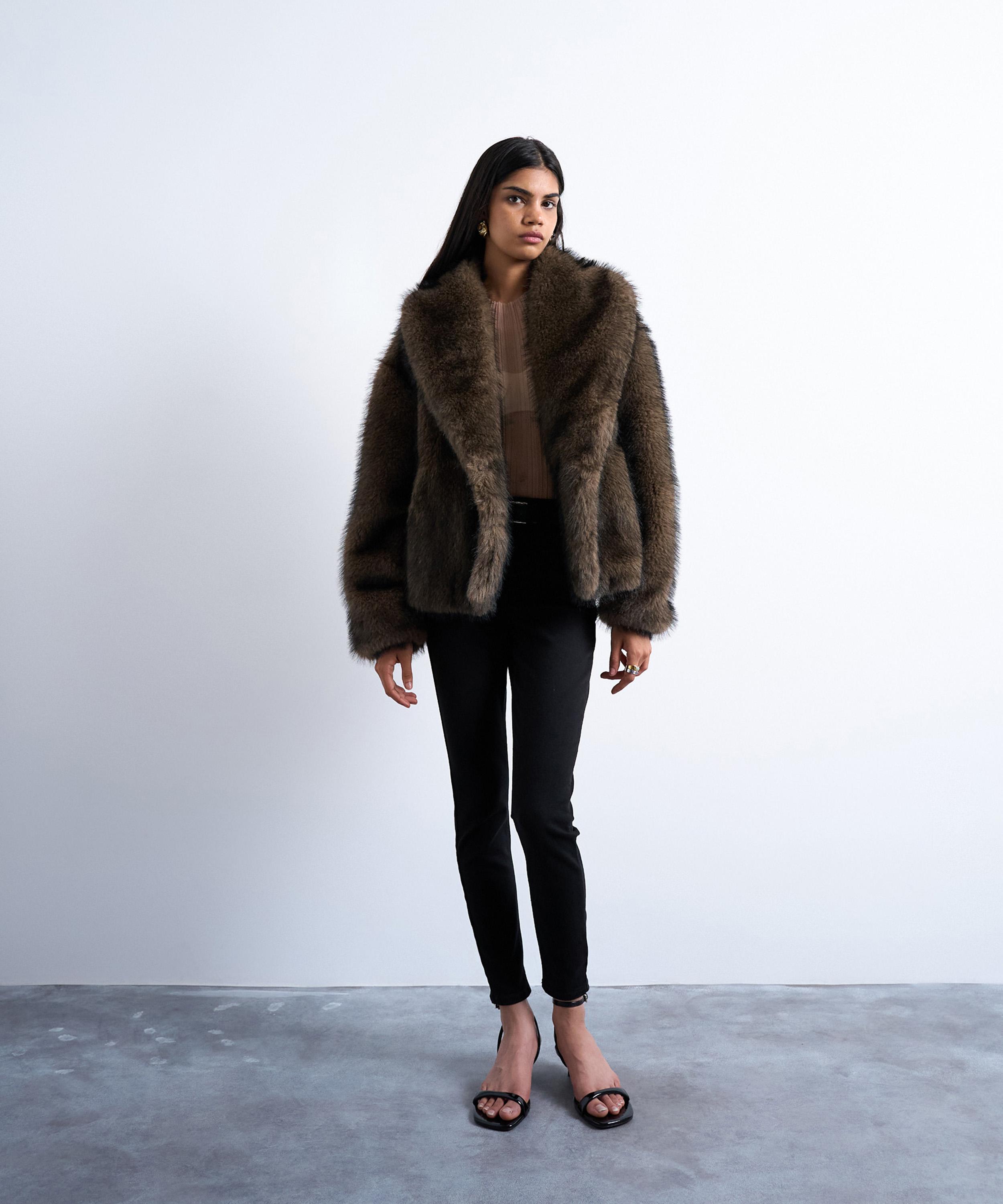 TOPSHOP - Mink Faux Fur Boxy Shawl Coat image number 1