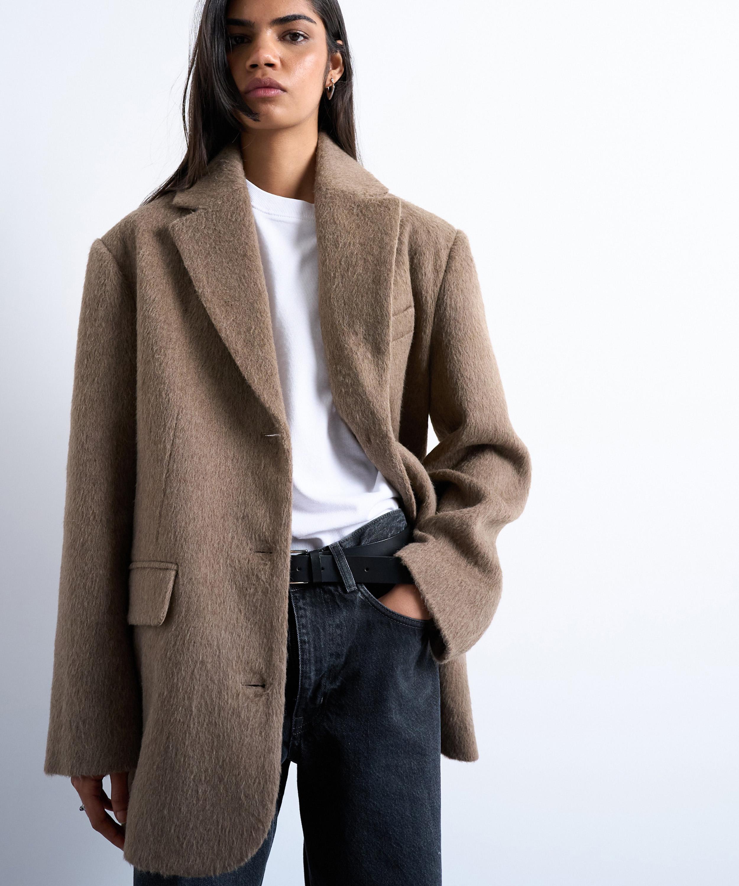 TOPSHOP - Camel Brushed Three-Button Blazer Coat image number 0