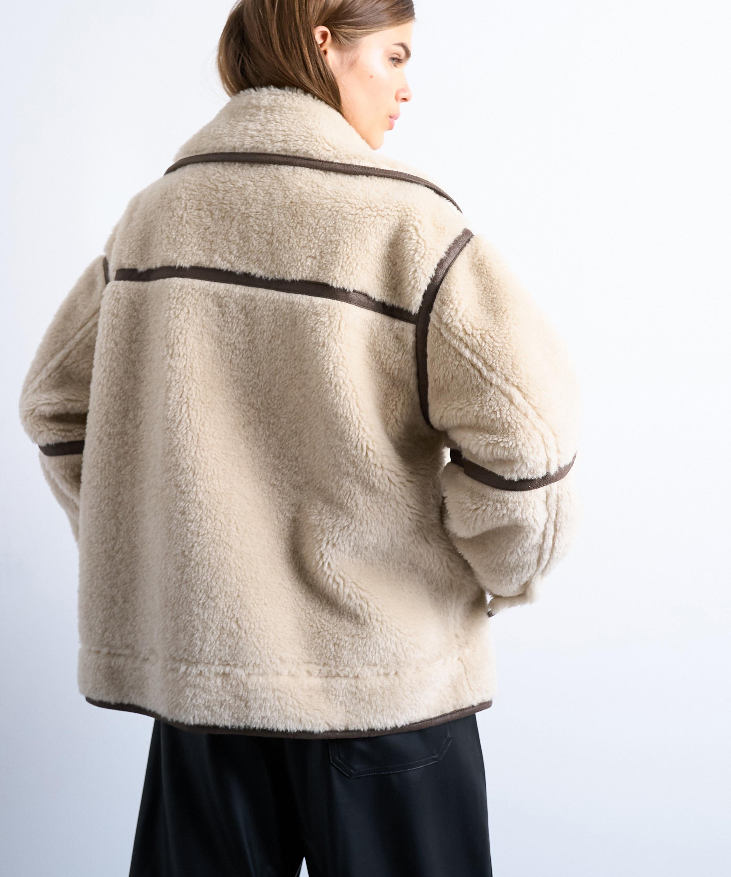 TOPSHOP - Cream Borg Oversized Aviator Jacket image number 3