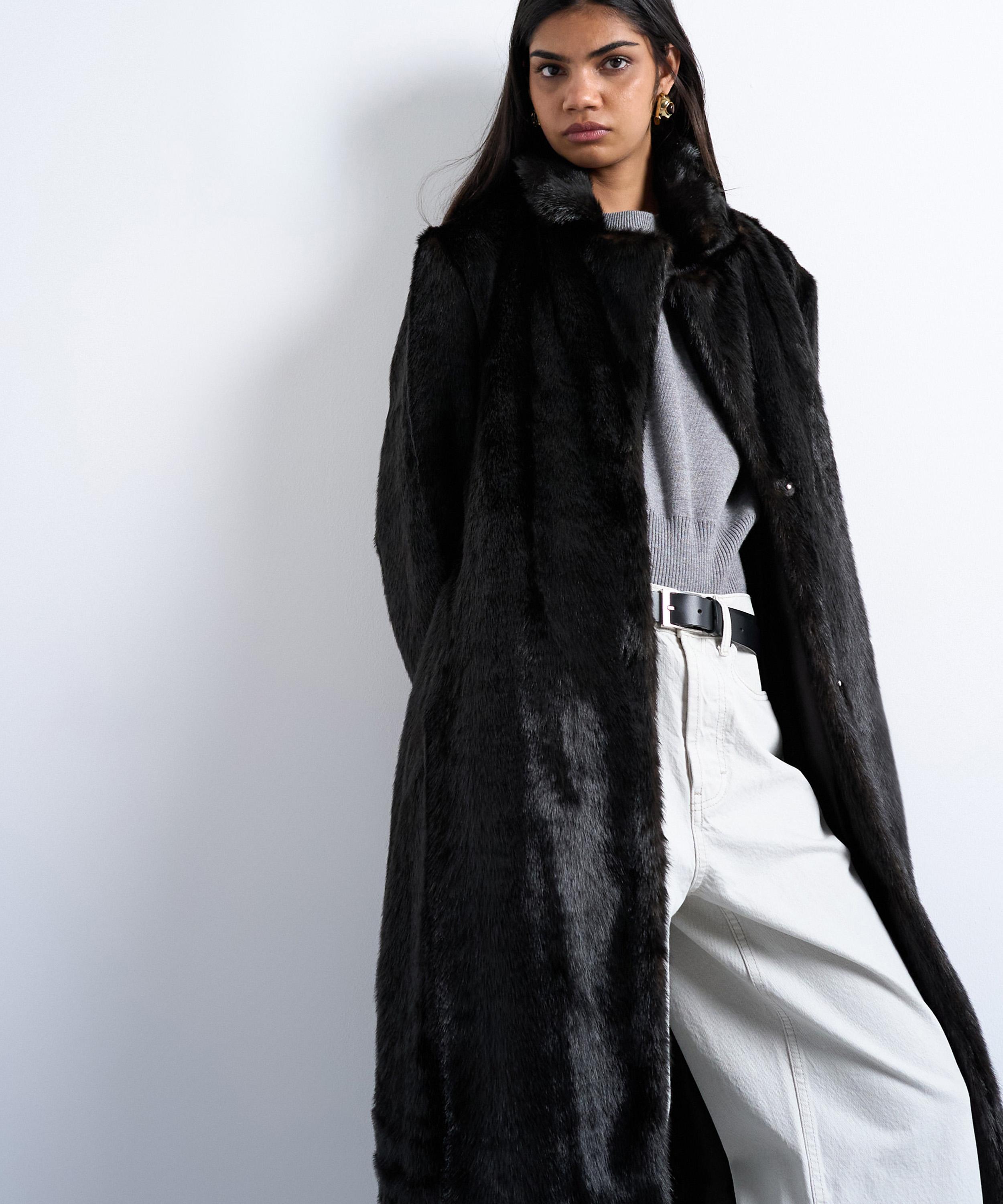 TOPSHOP - Chocolate Faux Fur Going Out Longline Coat image number 0
