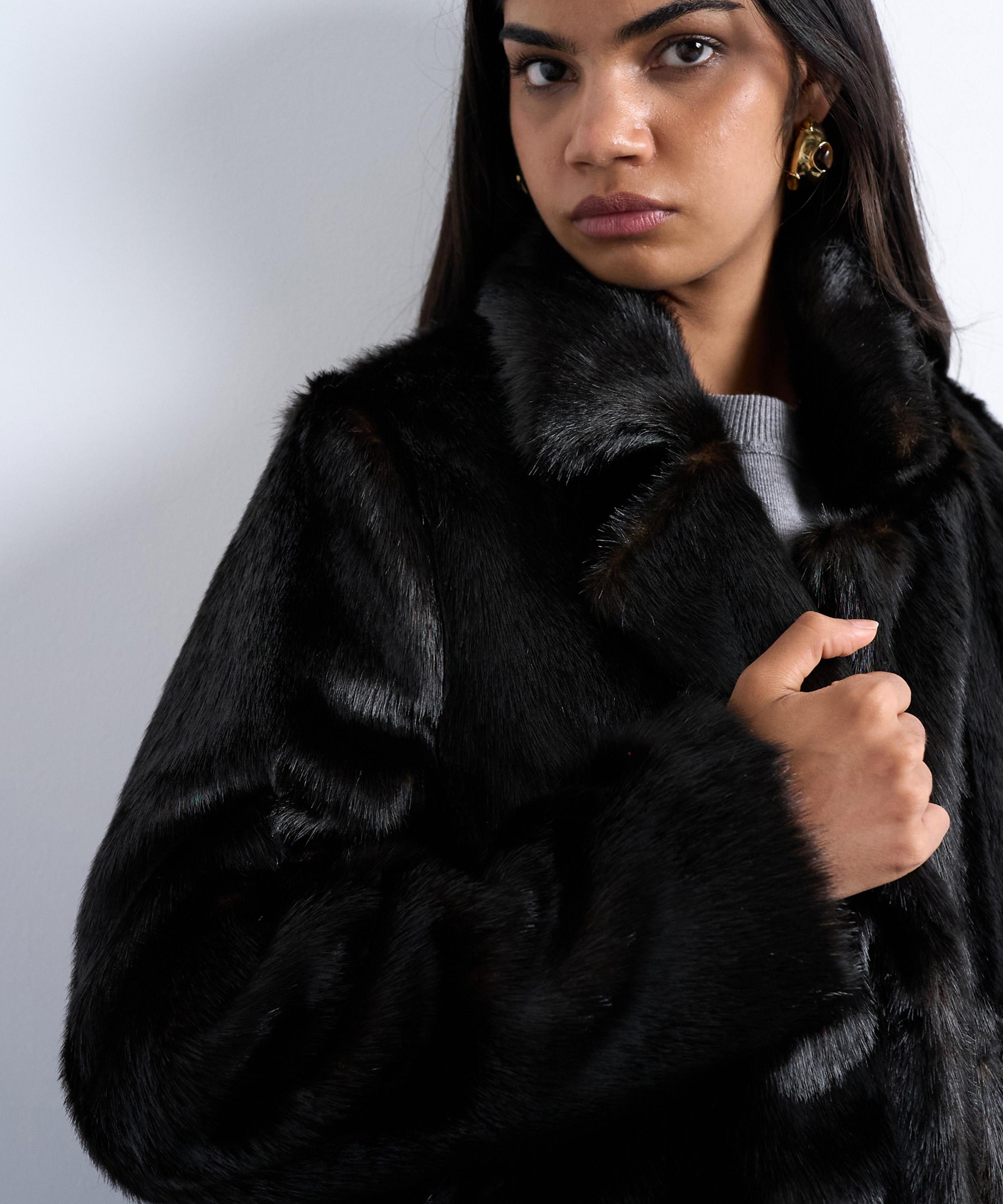 TOPSHOP - Chocolate Faux Fur Going Out Longline Coat image number 2