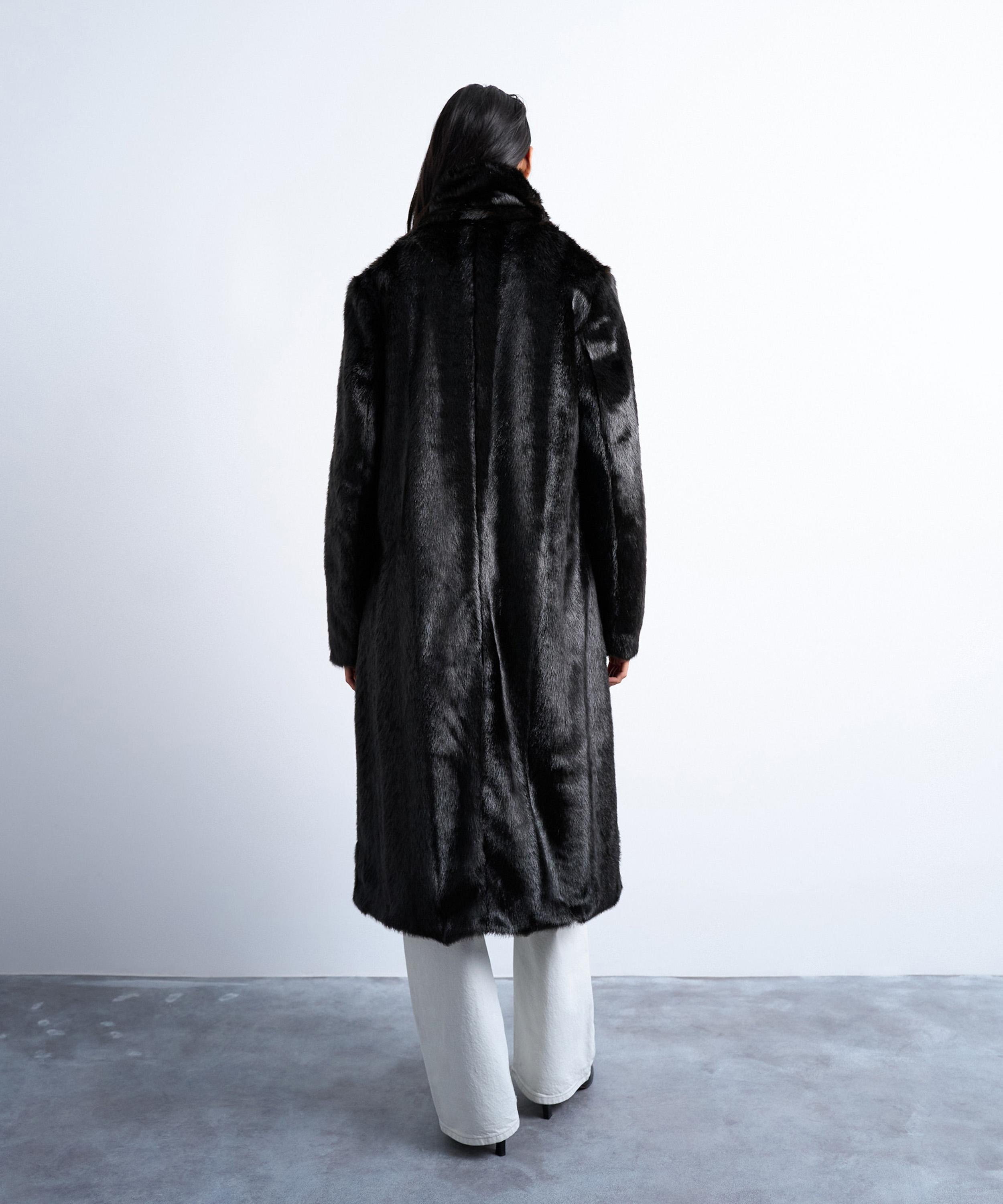 TOPSHOP - Chocolate Faux Fur Going Out Longline Coat image number 3