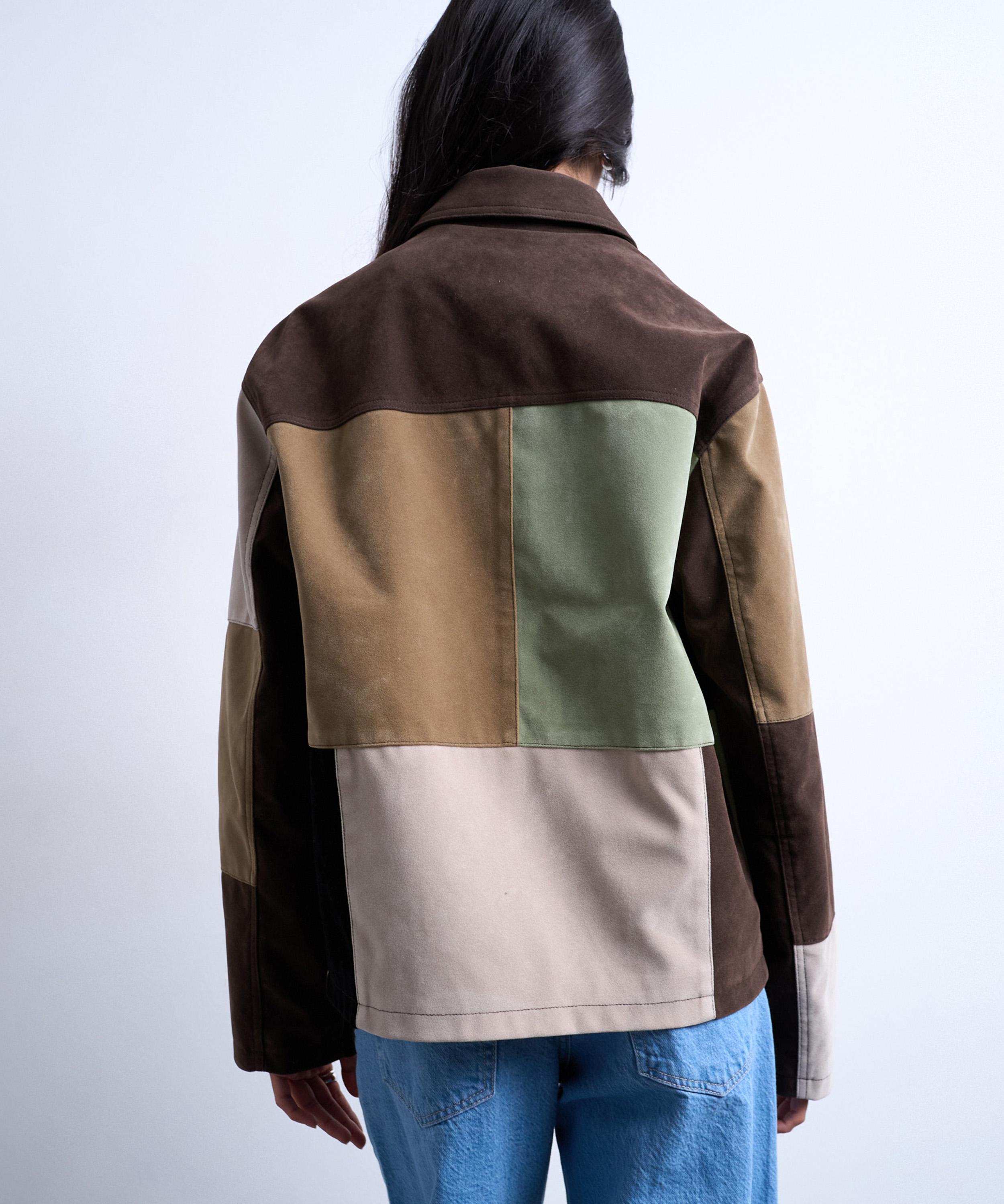 TOPSHOP - Boxy Faux Suede Patchwork Zip Through Jacket image number 3