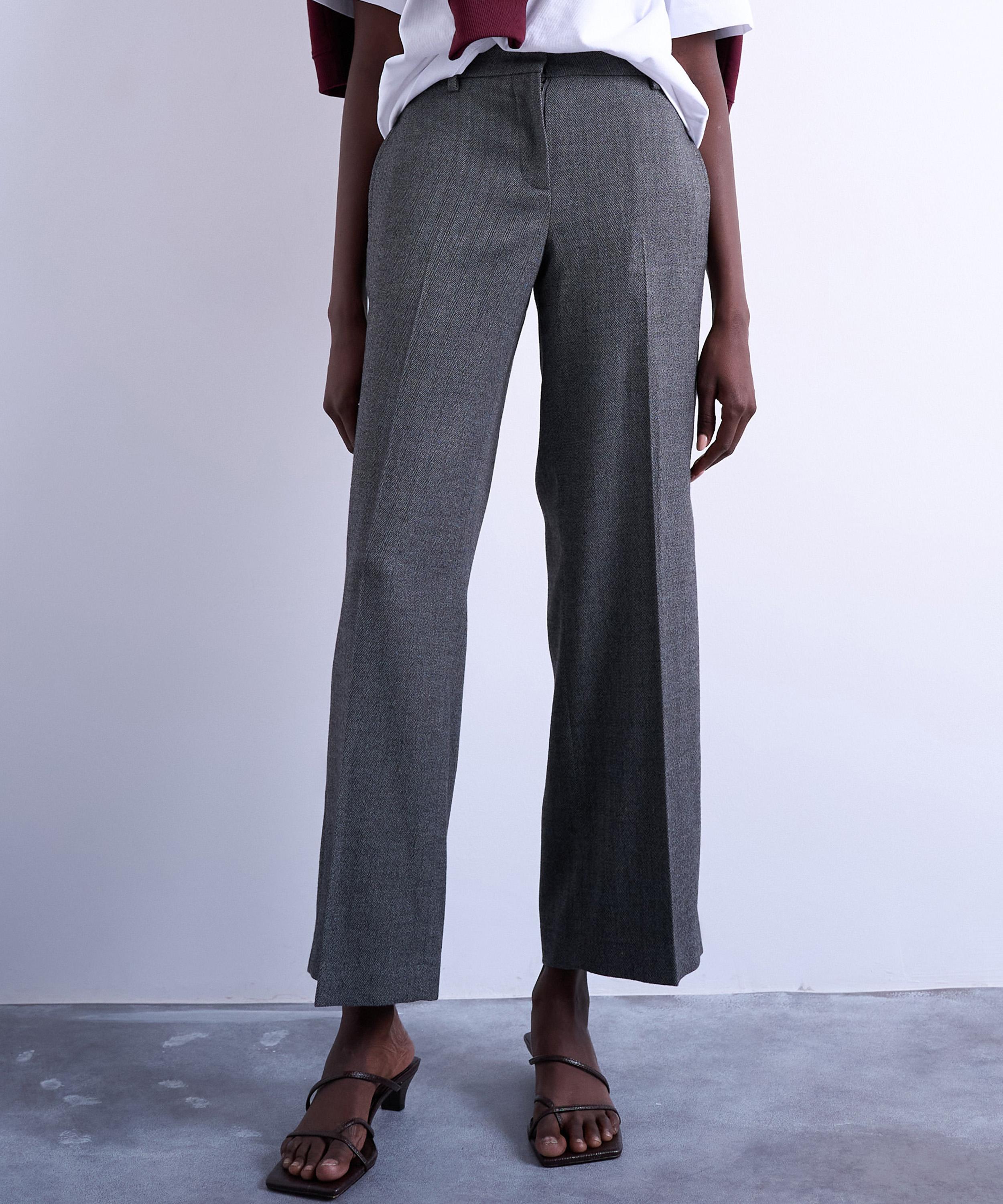 TOPSHOP - Grey Low-Slung Slouchy Straight-Leg Trousers image number 0