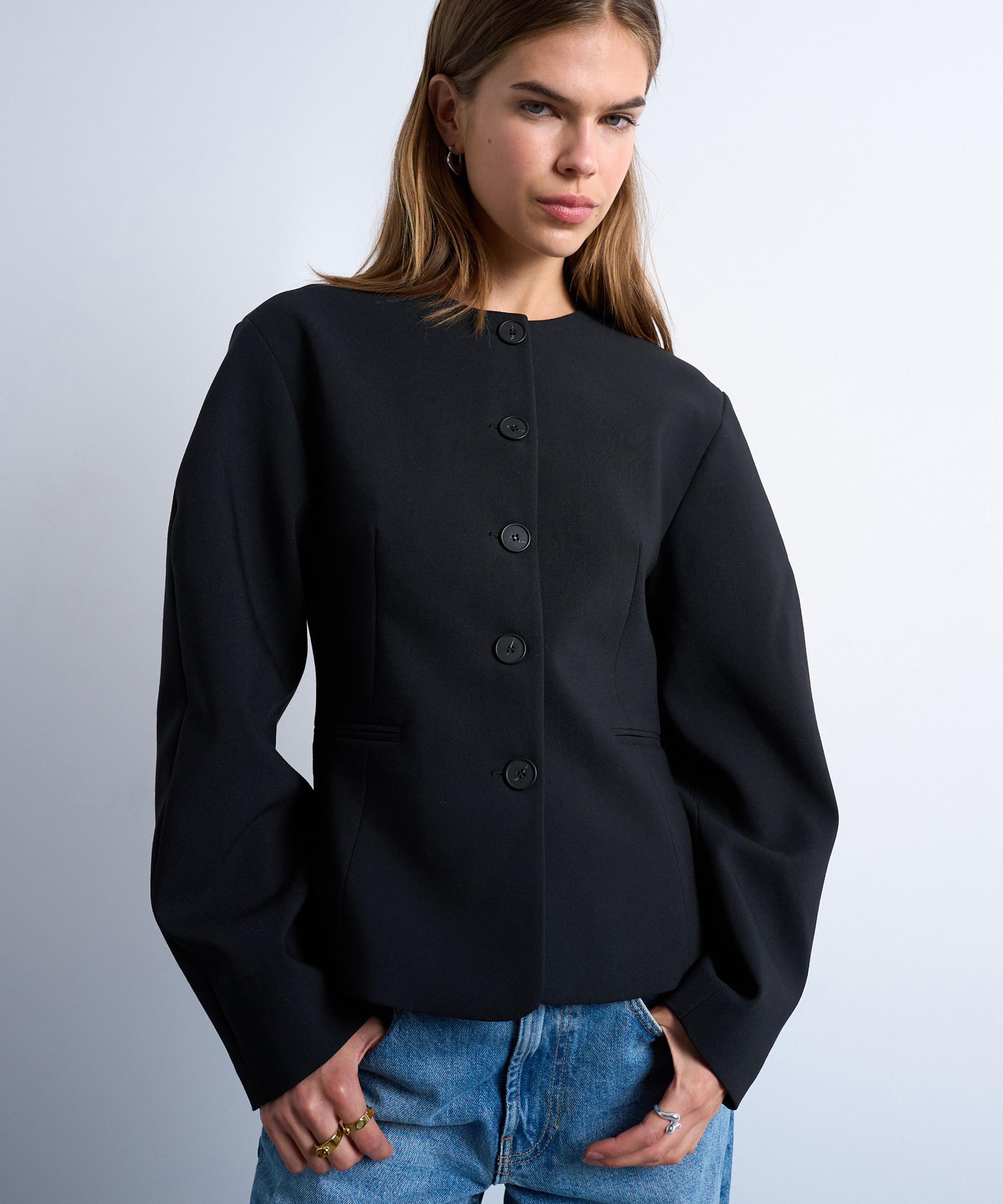 TOPSHOP - Black Ovoid Collarless Blazer Top image number 0