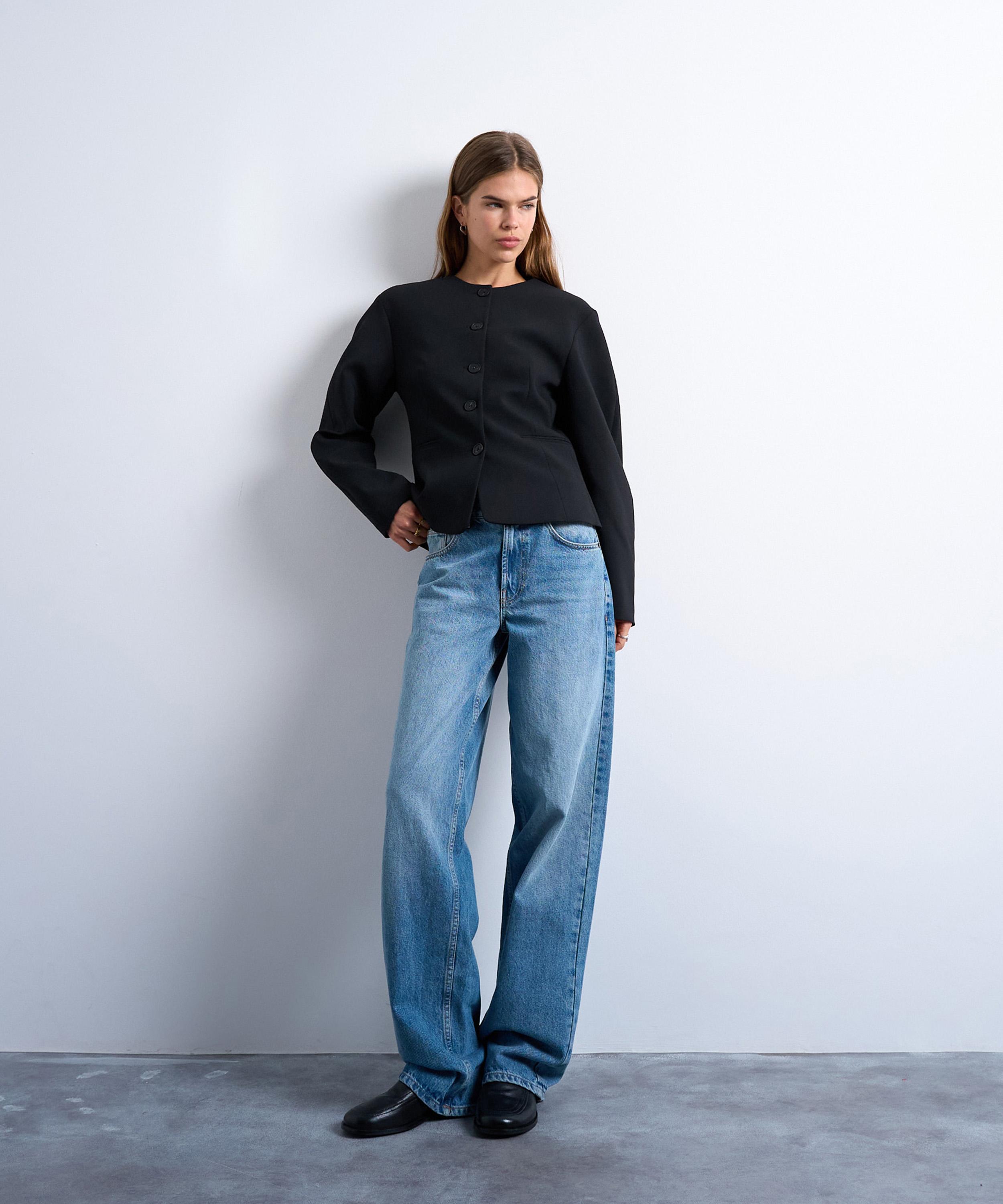 TOPSHOP - Black Ovoid Collarless Blazer Top image number 1