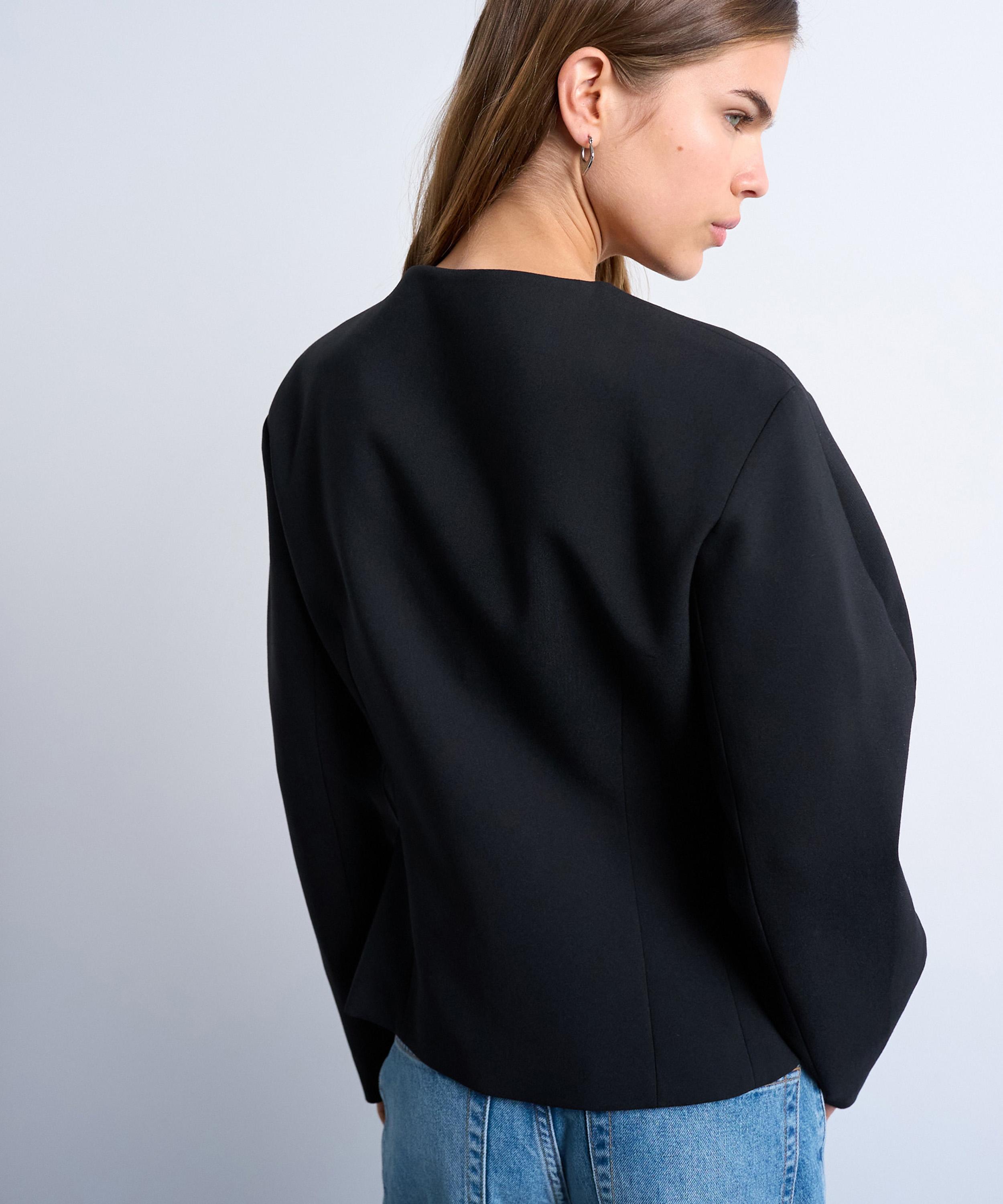 TOPSHOP - Black Ovoid Collarless Blazer Top image number 3