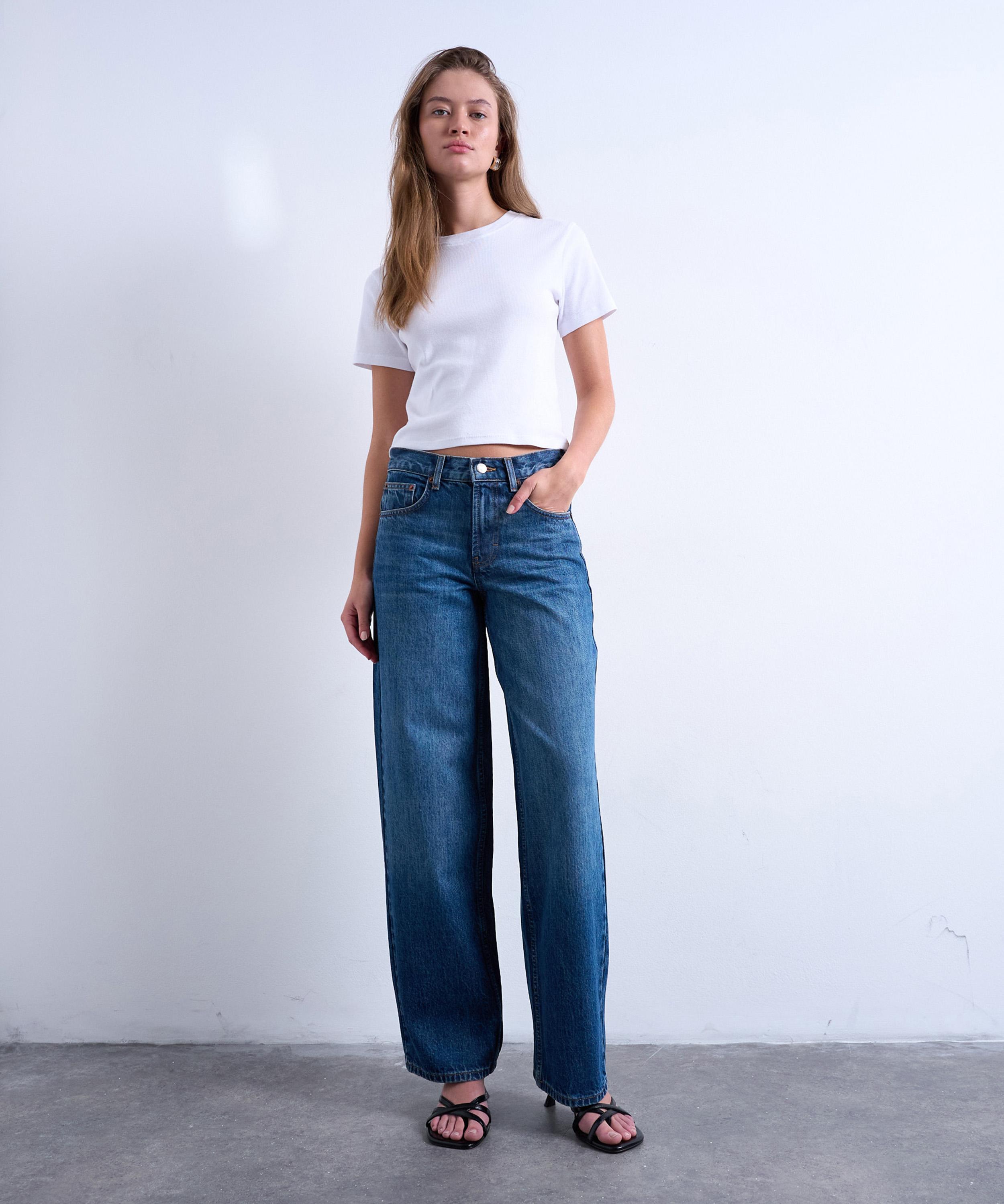 TOPSHOP - Mid Blue Cinch Low-Rise Jeans image number 0