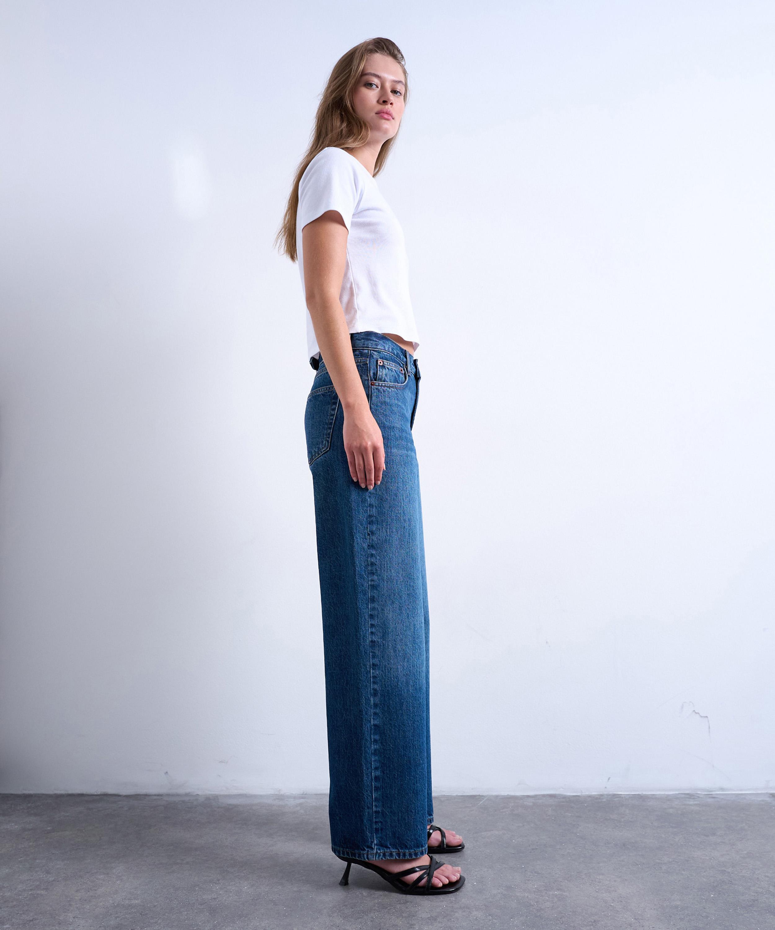 TOPSHOP - Mid Blue Cinch Low-Rise Jeans image number 1