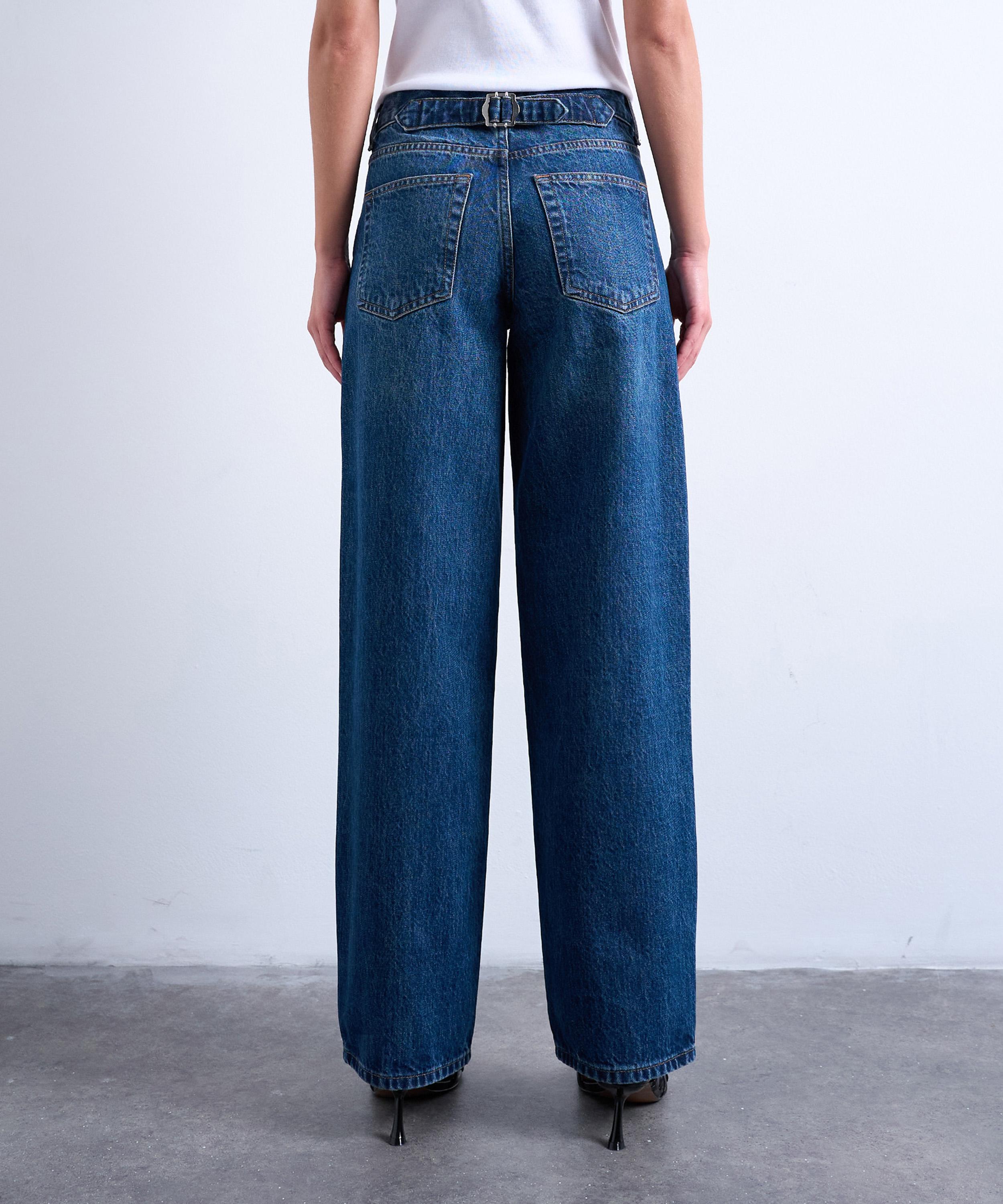 TOPSHOP - Mid Blue Cinch Low-Rise Jeans image number 3