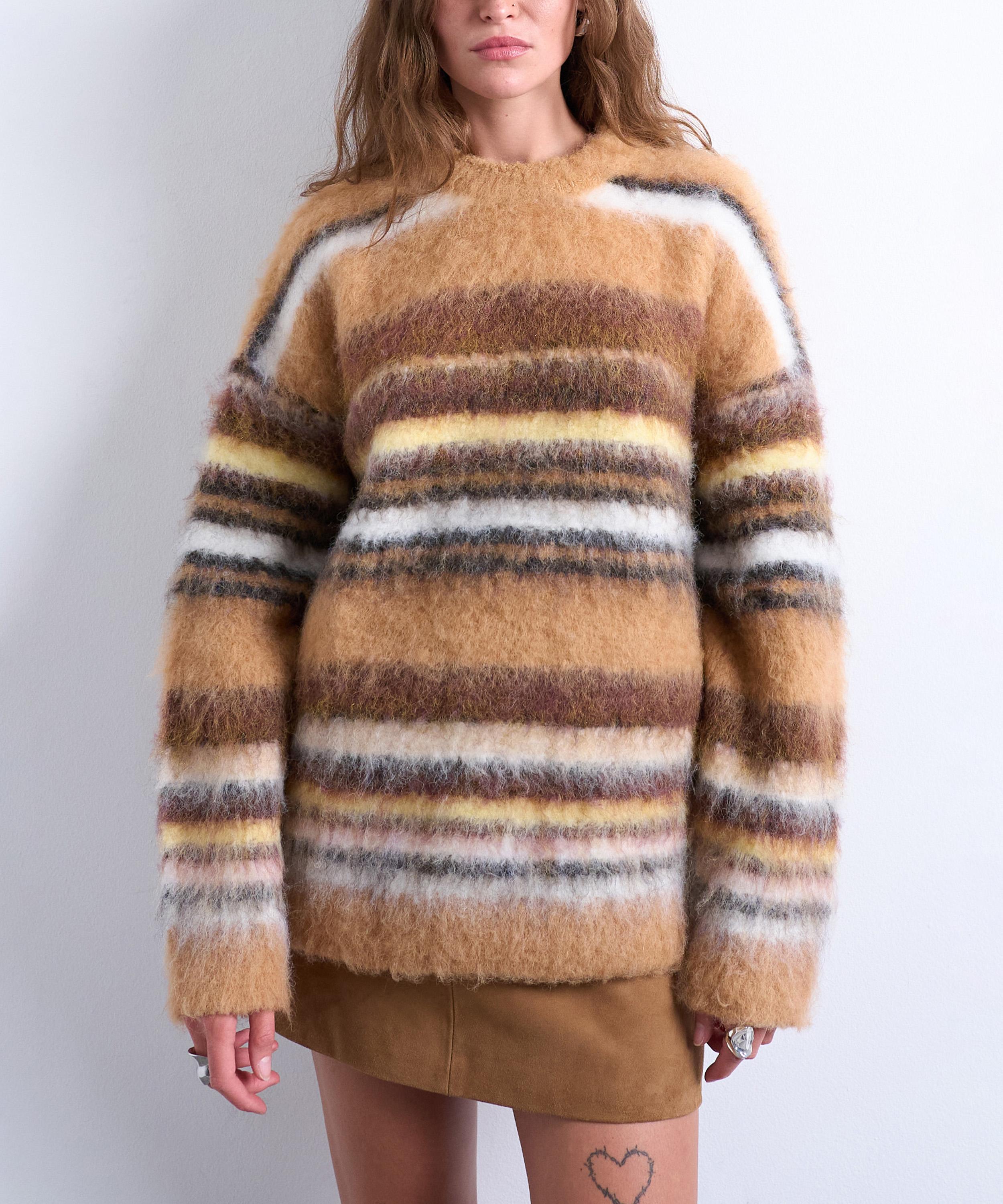 TOPSHOP - Neutral Knitted Fluffy Stripe Jumper