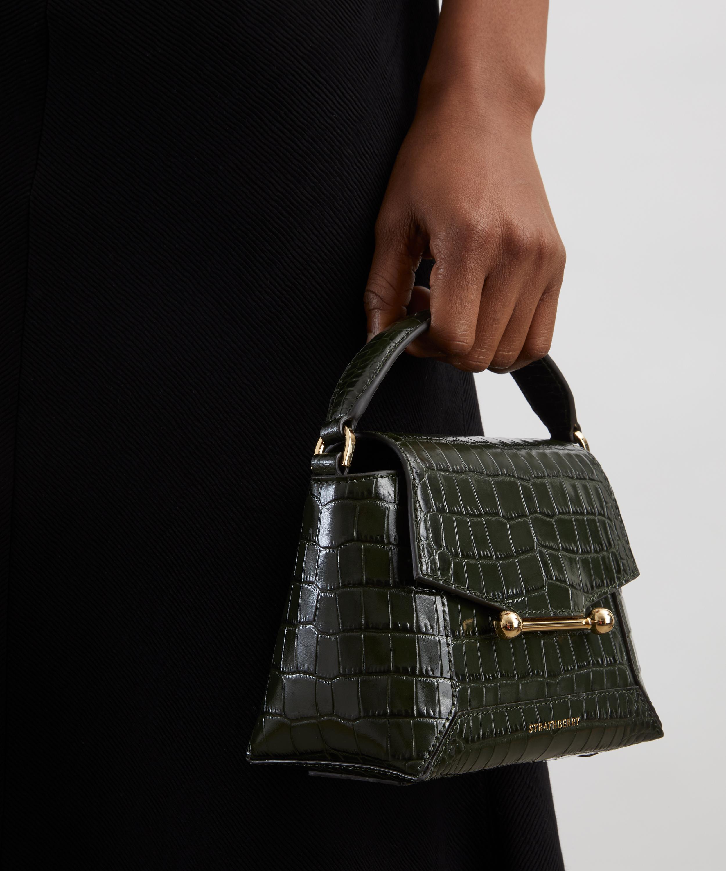 Strathberry Mosaic Nano Soft Croc-Embossed Leather Top Handle Bag