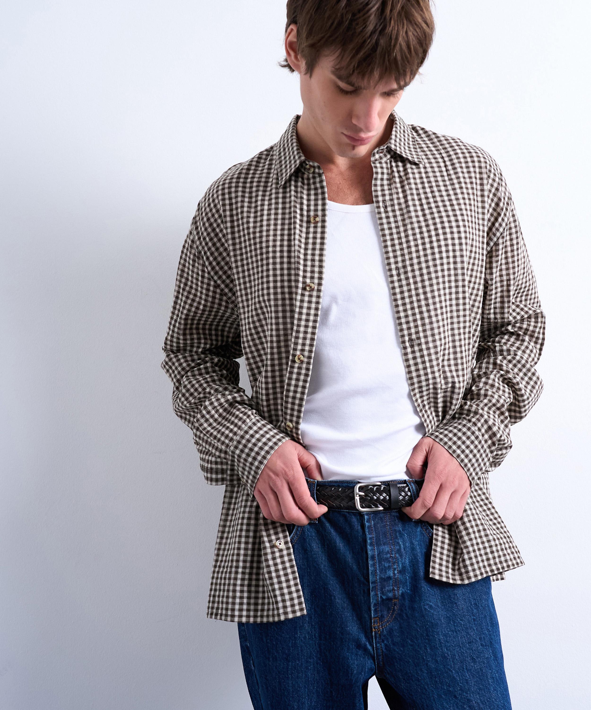 TOPMAN - Brown Textured Gingham Shirt image number 0