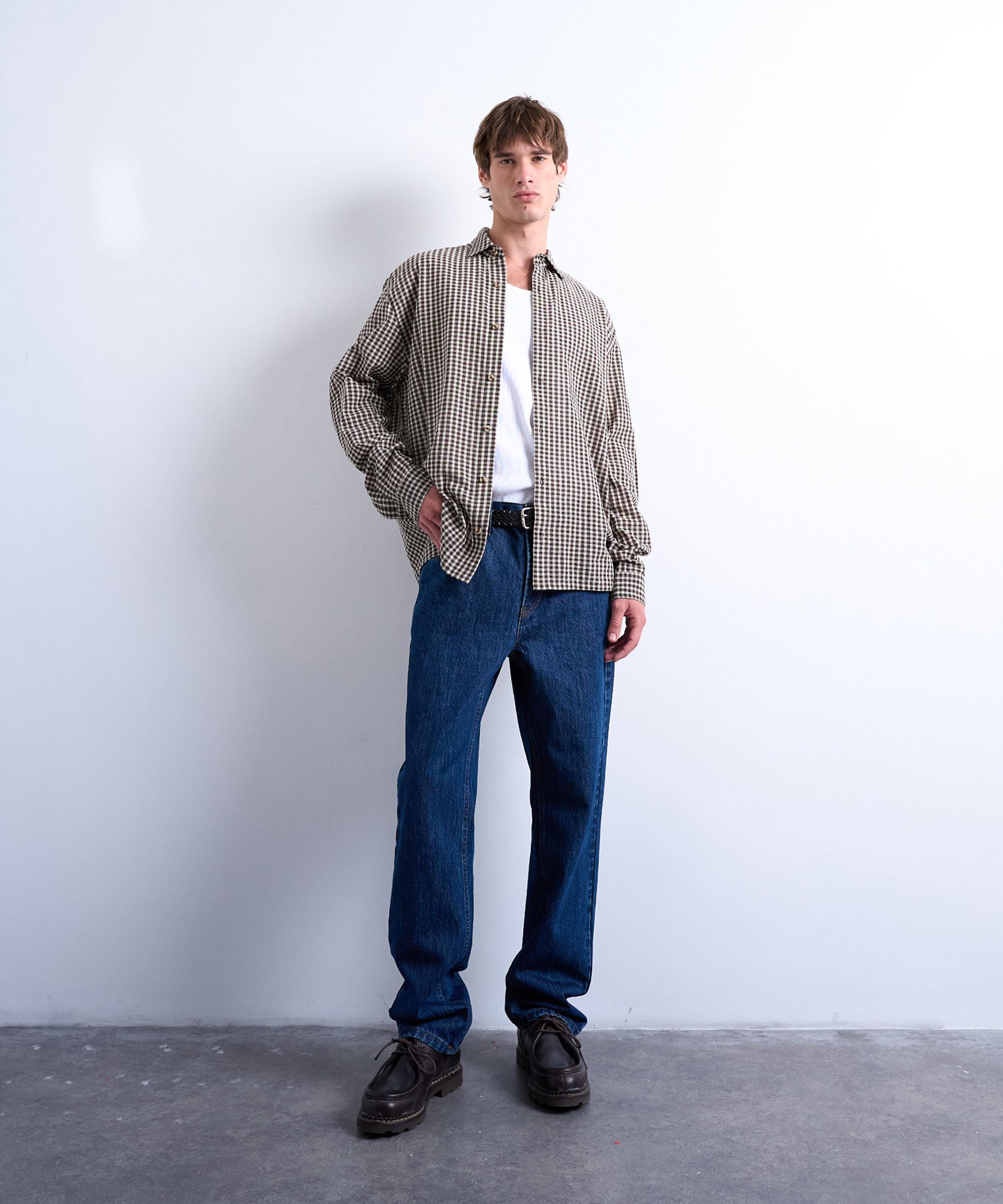 TOPMAN - Brown Textured Gingham Shirt image number 1