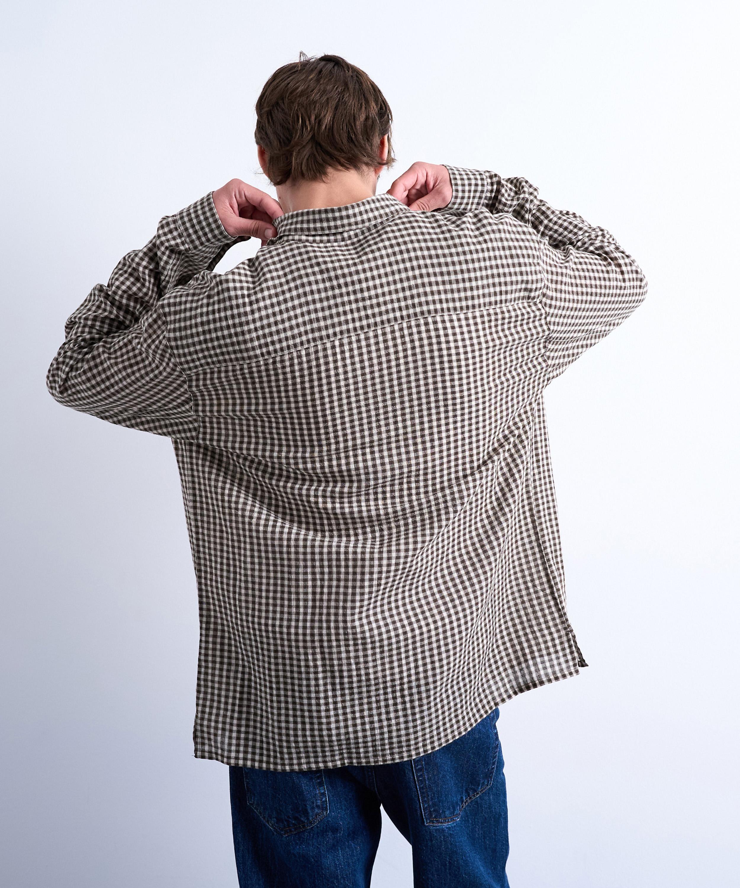 TOPMAN - Brown Textured Gingham Shirt image number 4