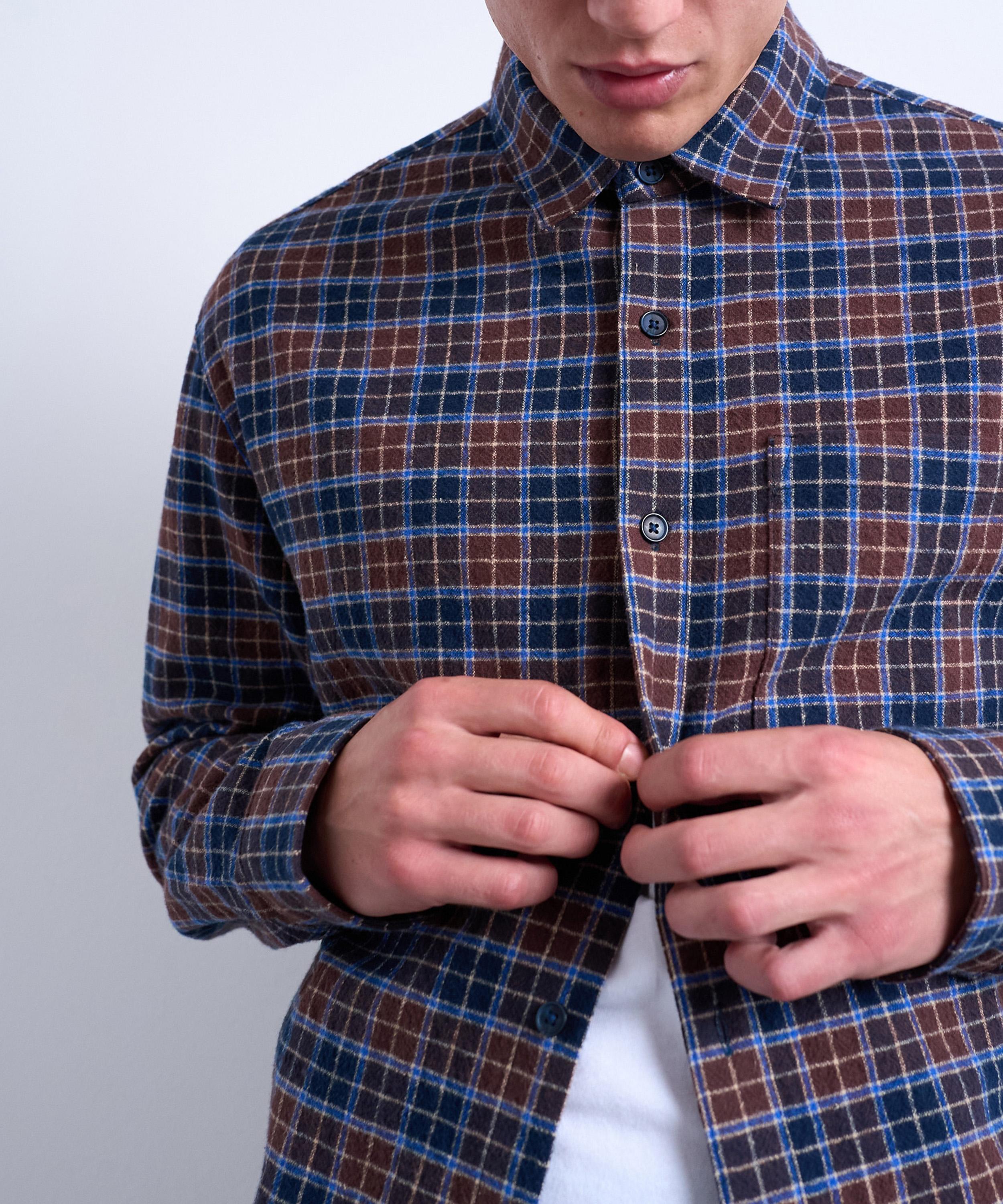 TOPMAN - Brown Check Relaxed Flannel Shirt image number 2