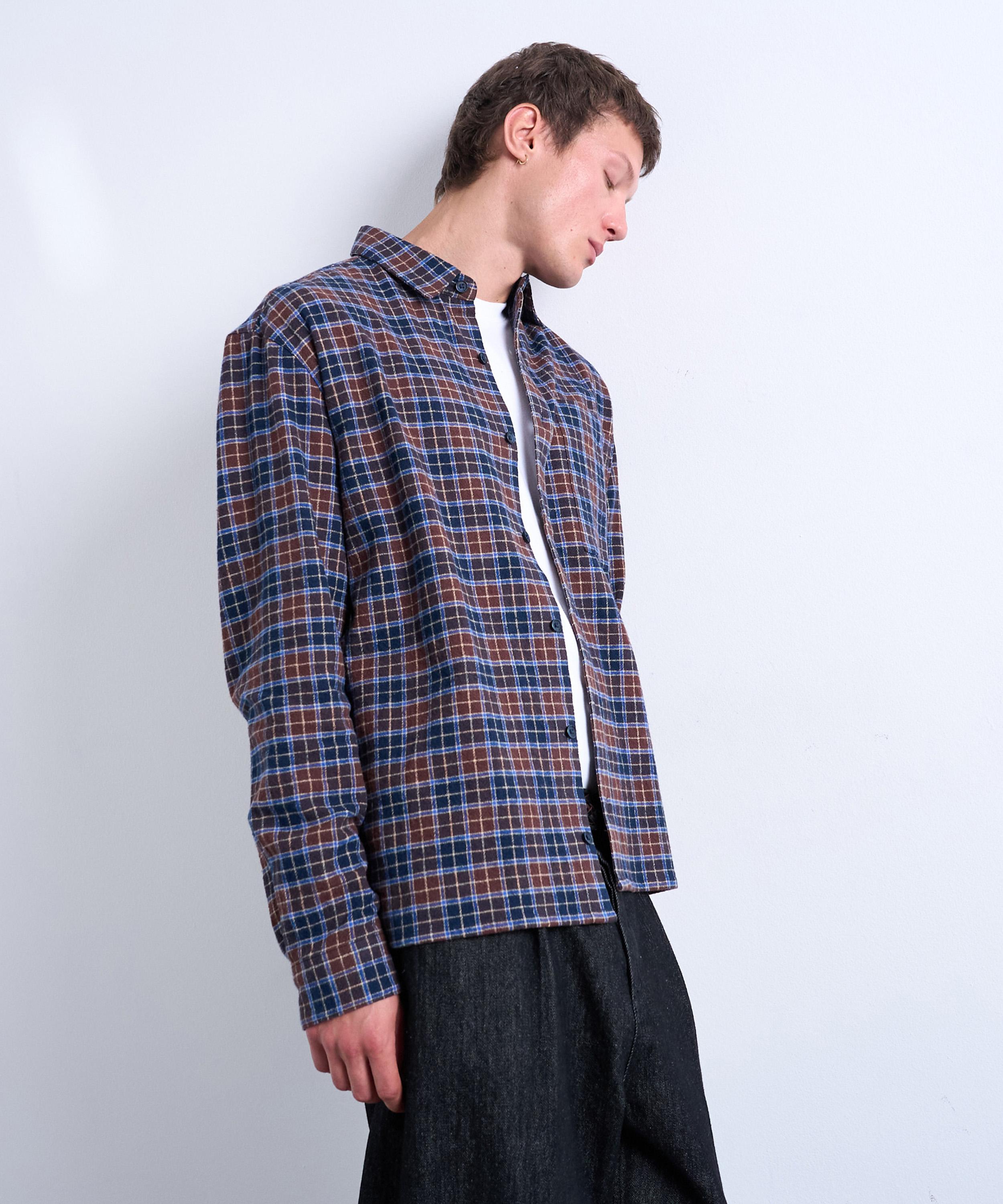 TOPMAN - Brown Check Relaxed Flannel Shirt image number 3