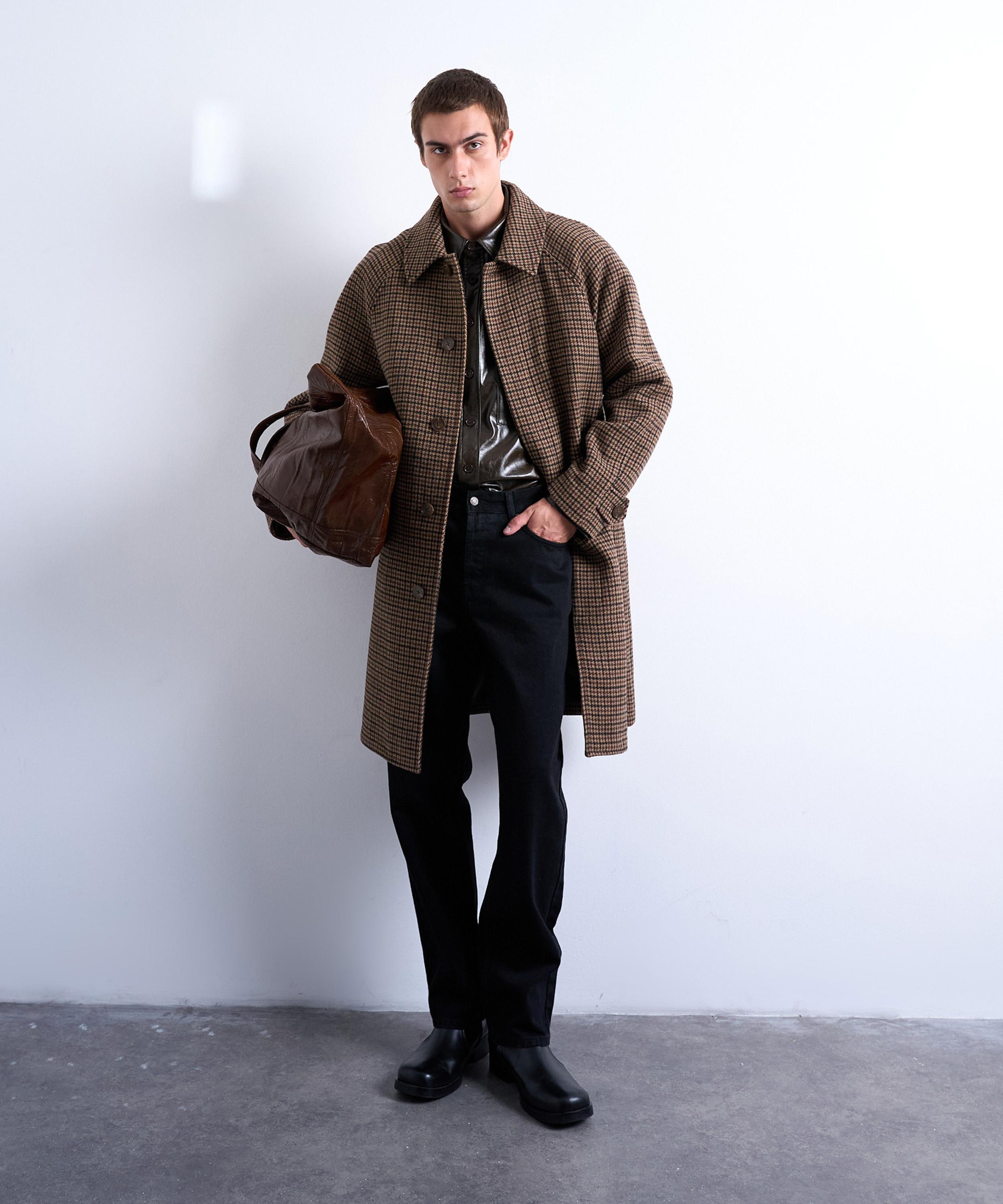 TOPMAN - Brushed Check Wool Blend Overcoat