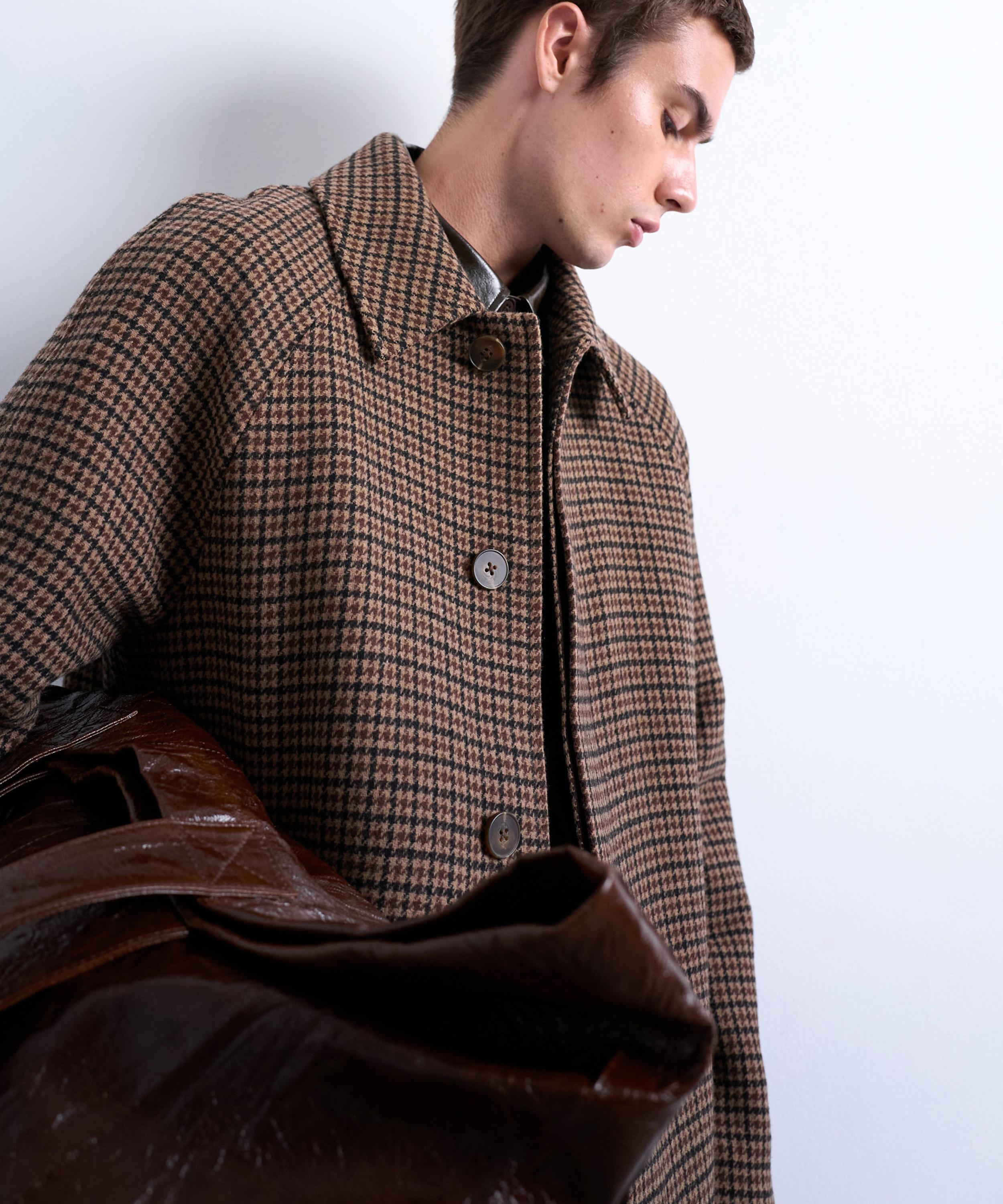 TOPMAN - Brushed Check Wool Blend Overcoat image number 1