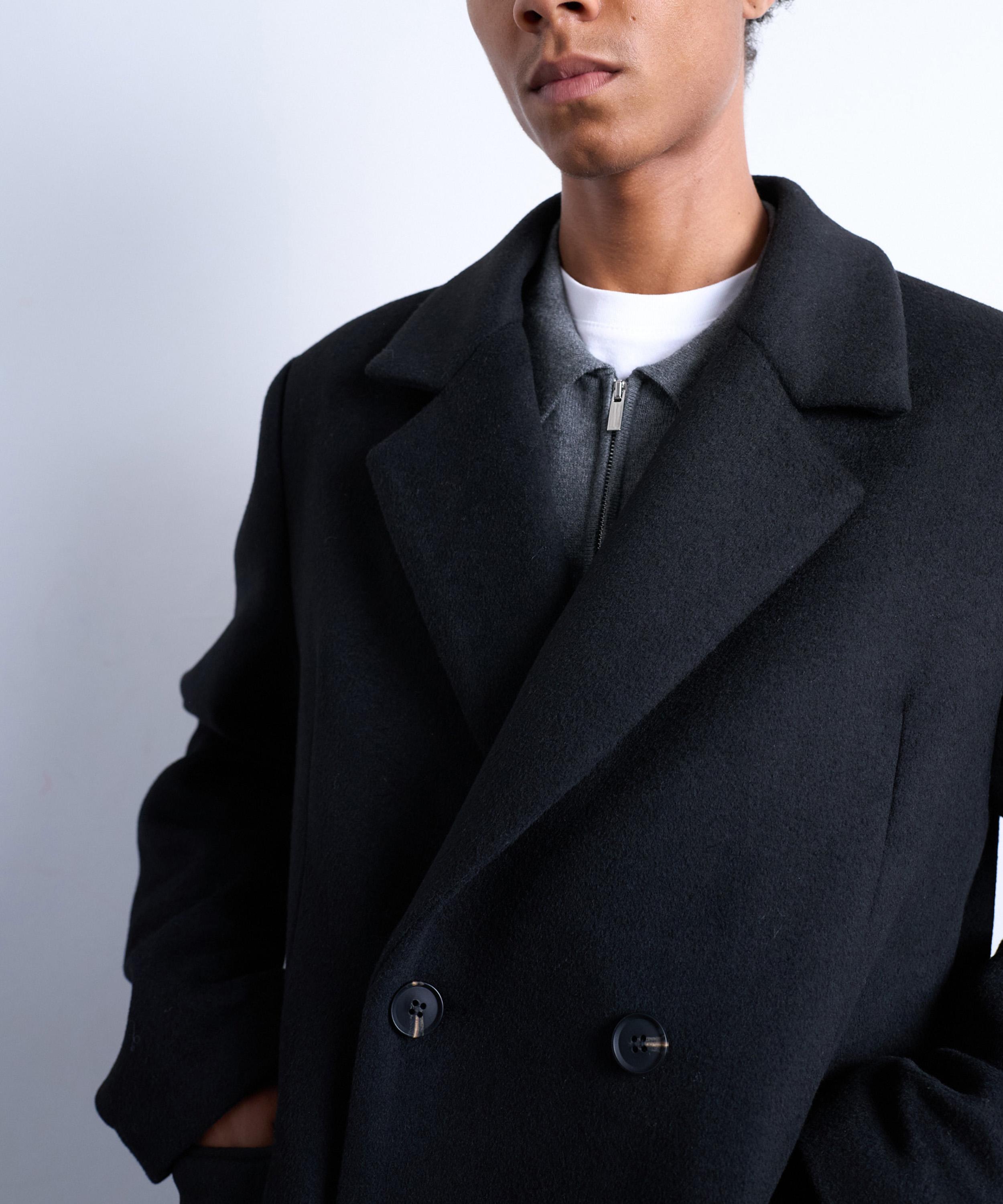 TOPMAN - Black Double-Breasted Wool-Blend Overcoat image number 1