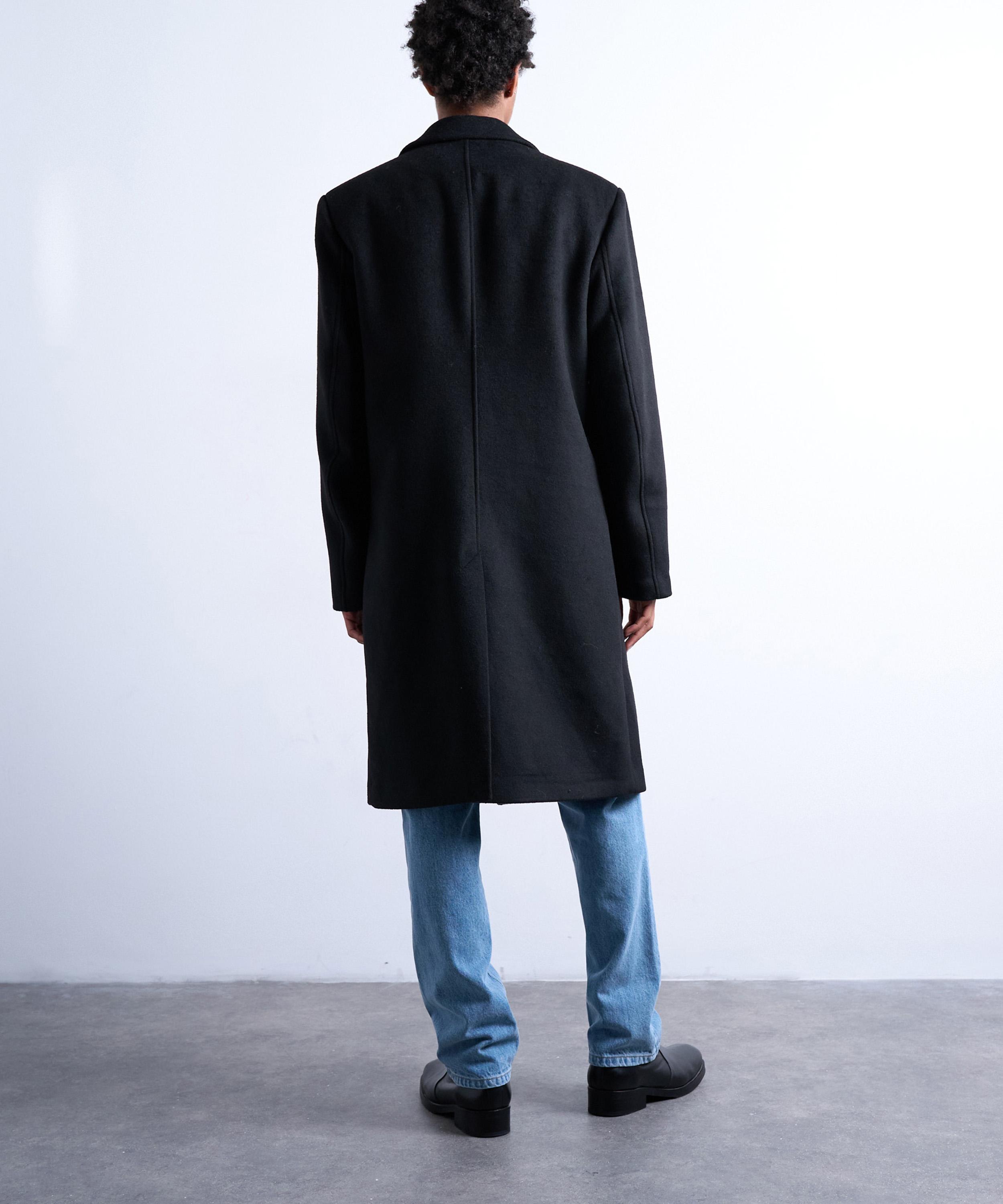TOPMAN - Black Double-Breasted Wool-Blend Overcoat image number 3